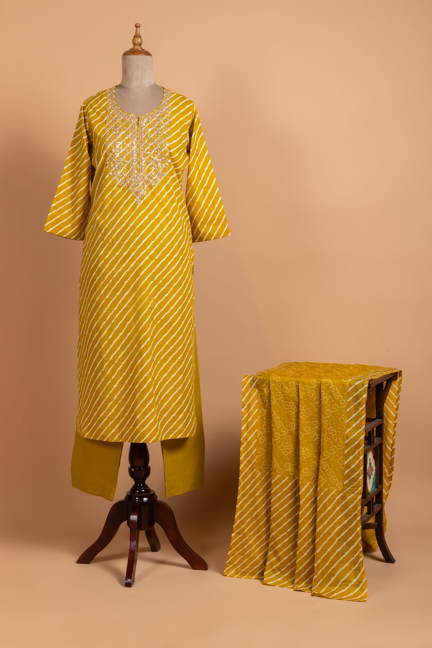 Anokhi Lime-yellow Bandhani Cotton Readymade Set Sterling House