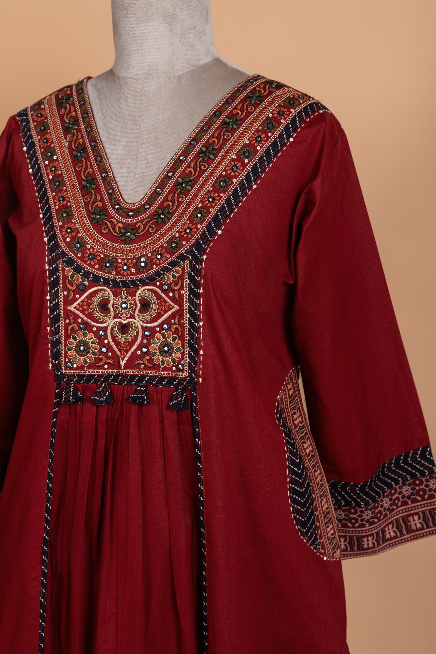 Afreen Maroon Cotton A-line Readymade set