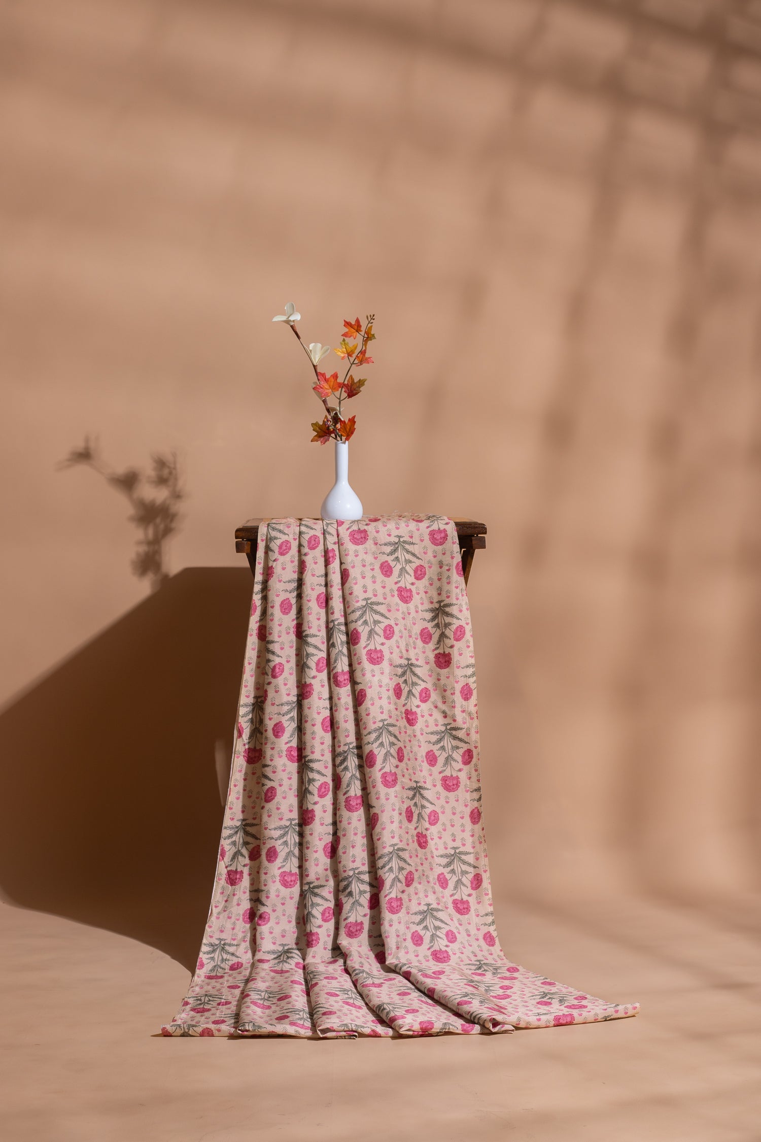 Luxe Pink Printed Silk Blend Fabric