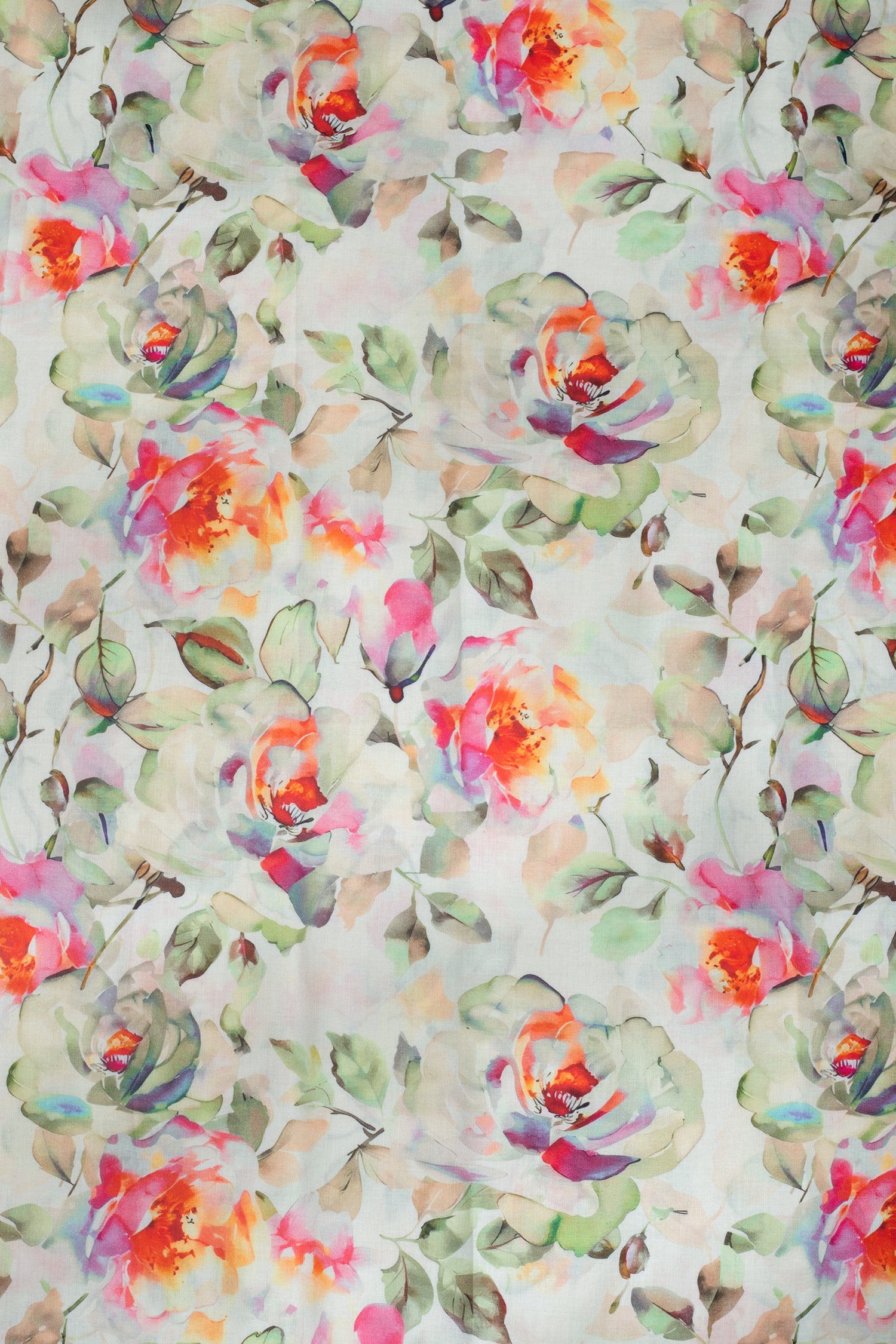 Afreen White Flroal Printed Cotton Blend Fabric
