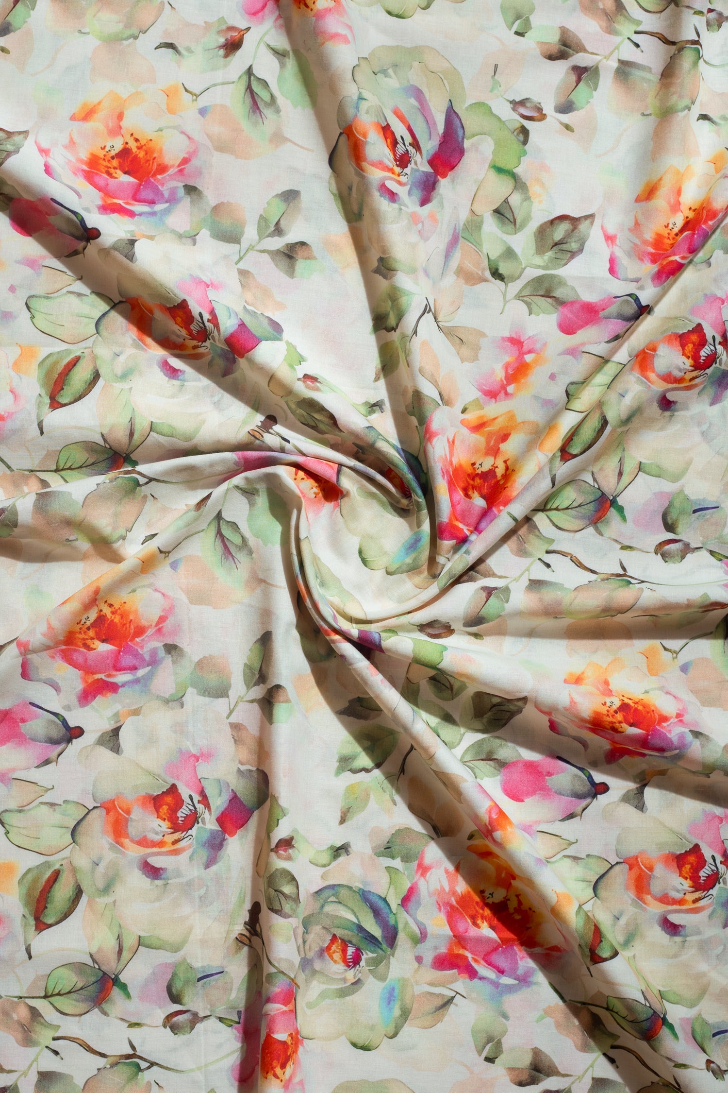 Afreen White Flroal Printed Cotton Blend Fabric