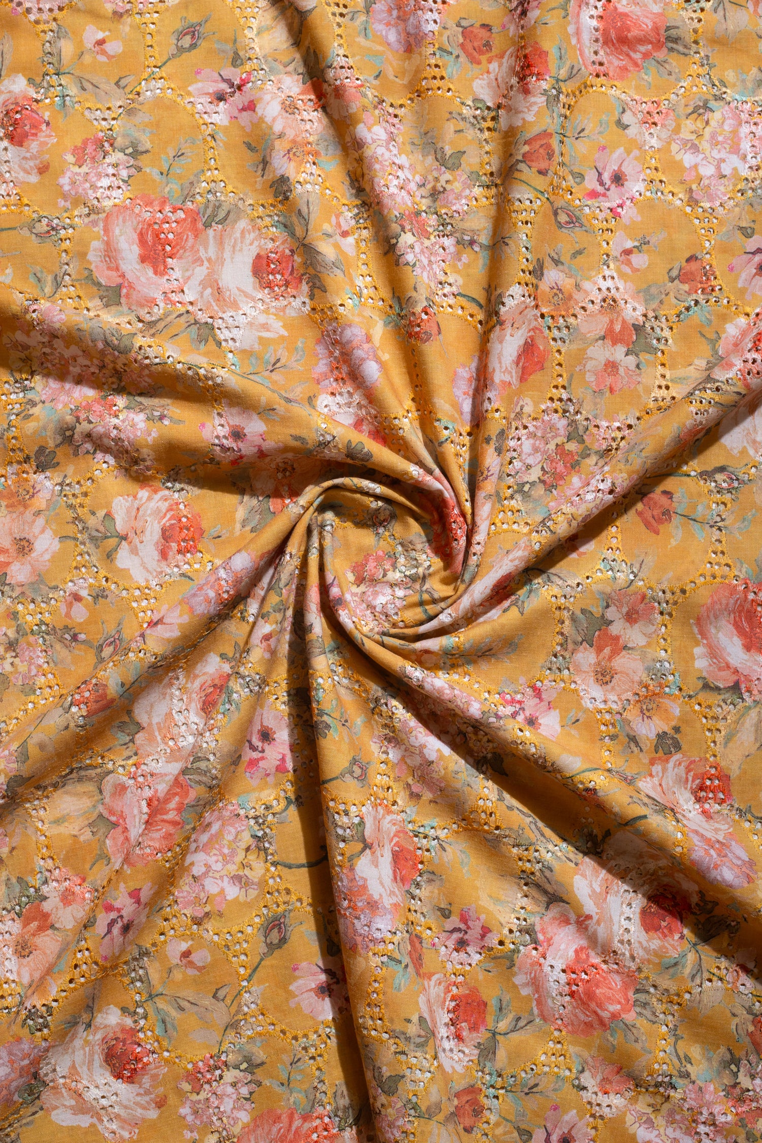 Roze Yellow Cotton Printed Fabric