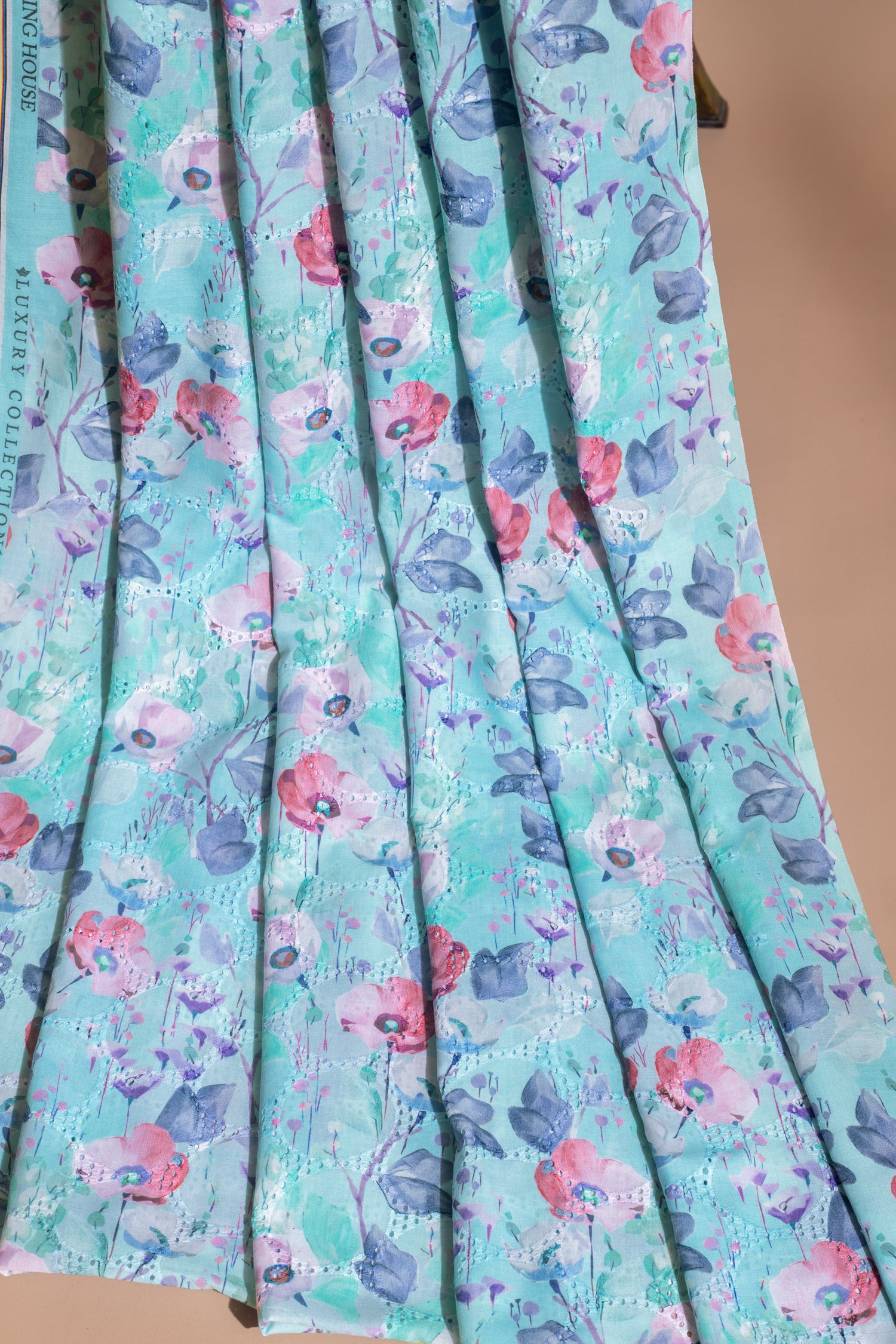 Roze Blue Yellow Cotton Printed Fabric