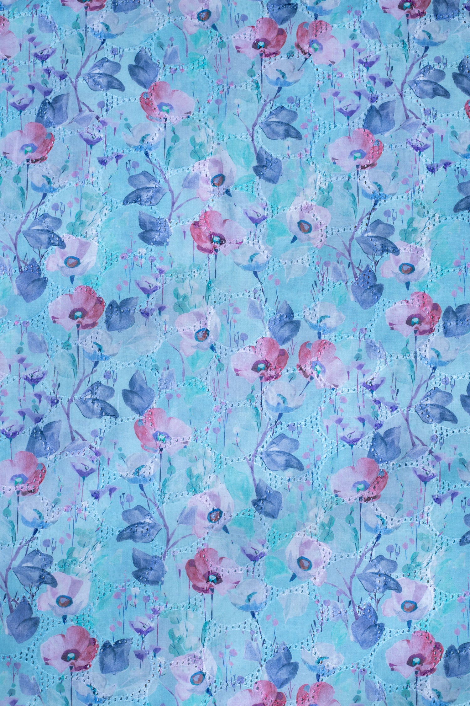 Roze Blue Yellow Cotton Printed Fabric