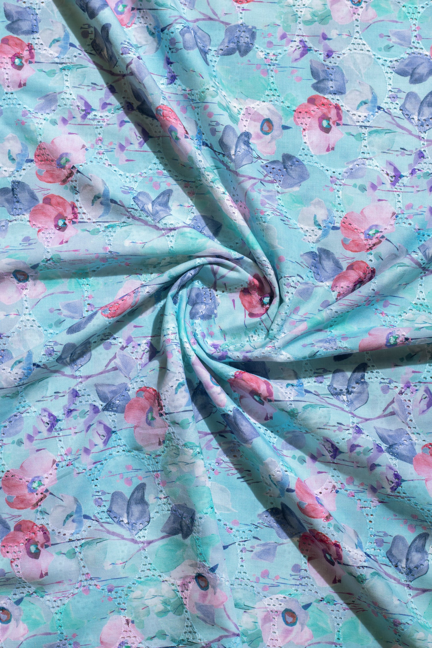 Roze Blue Yellow Cotton Printed Fabric