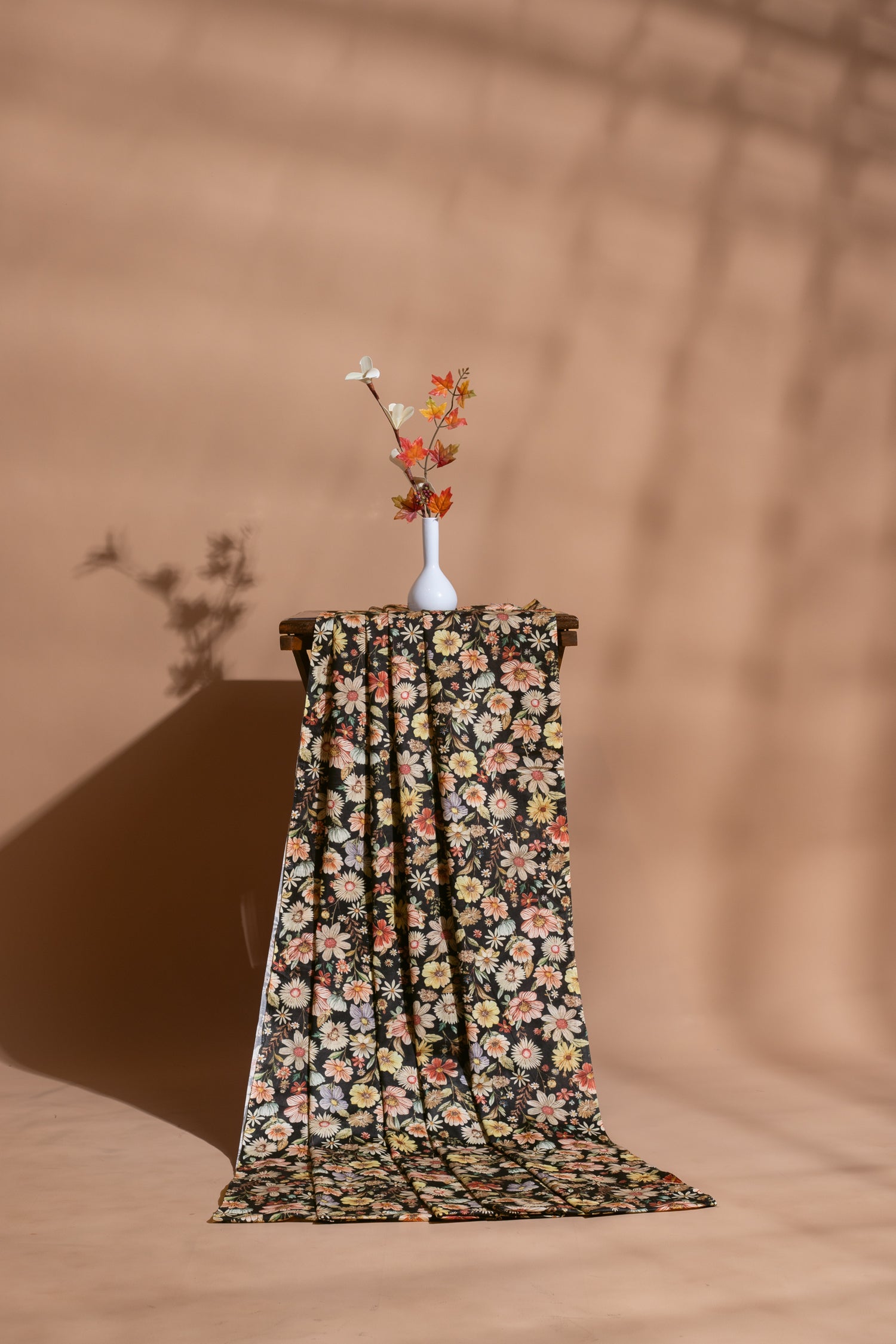 Afreen Black Floral Printed Cotton Blend Fabric