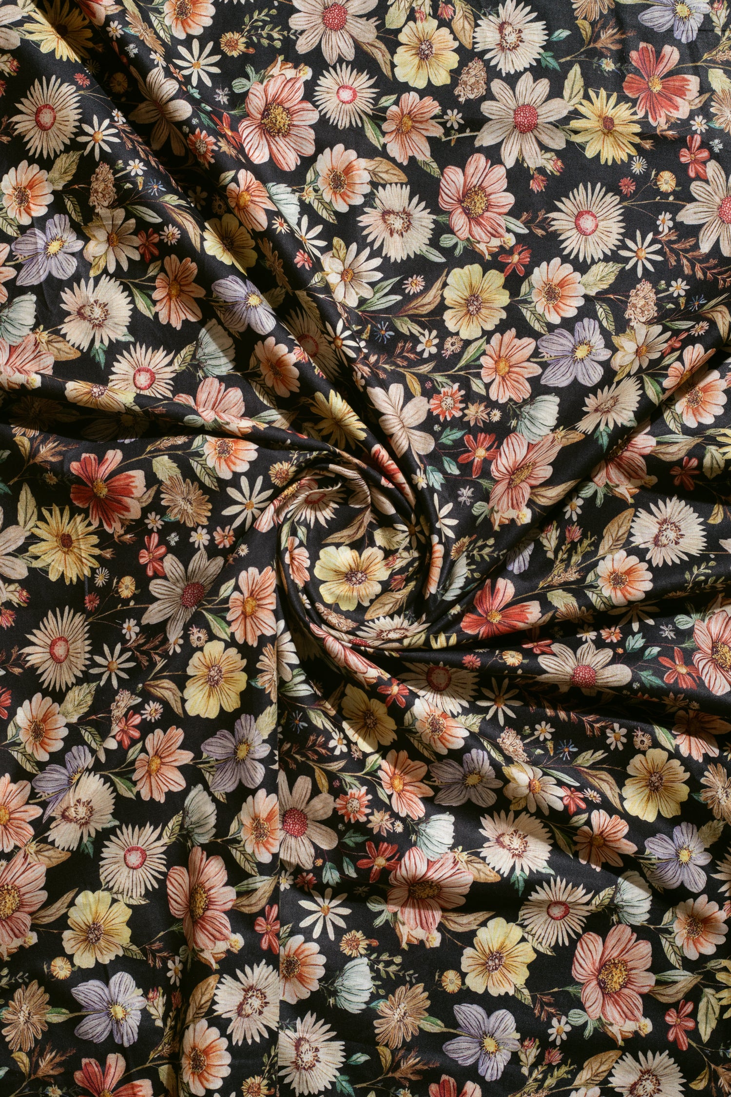 Afreen Black Floral Printed Cotton Blend Fabric
