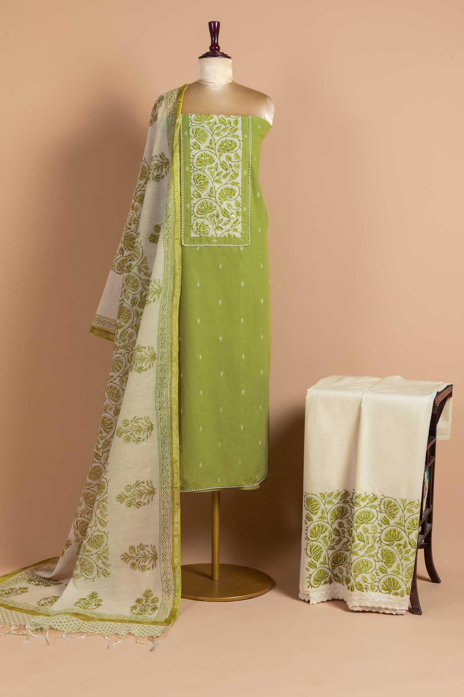 Afreen Cotton Neon Green Unstitched Suit Set