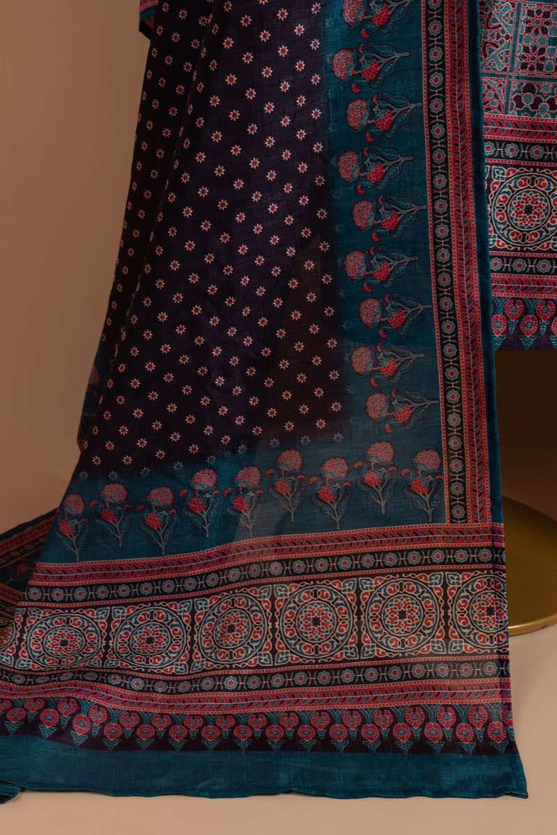 Blue Chanderi Silk Unstitched Suit Set