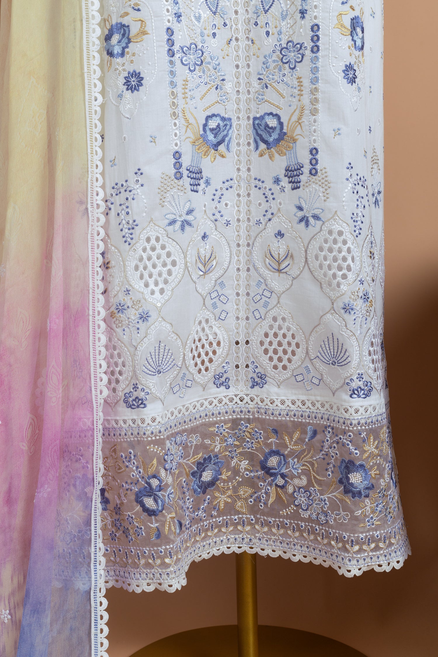 Afreen Soft Cotton White Unstitched Suit Set