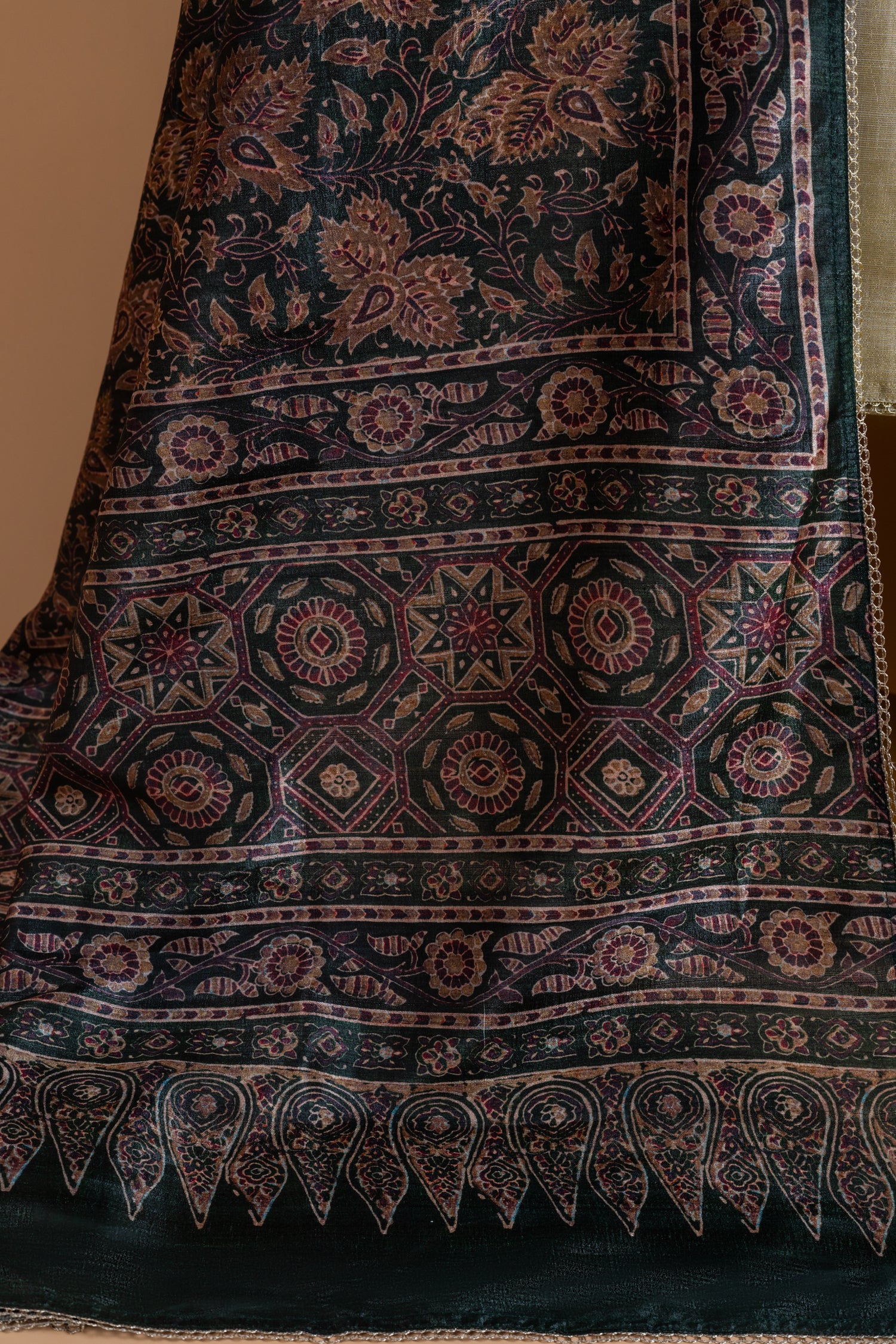 Luxe Shimmer Silk Beige With Green unstitched Suit Set