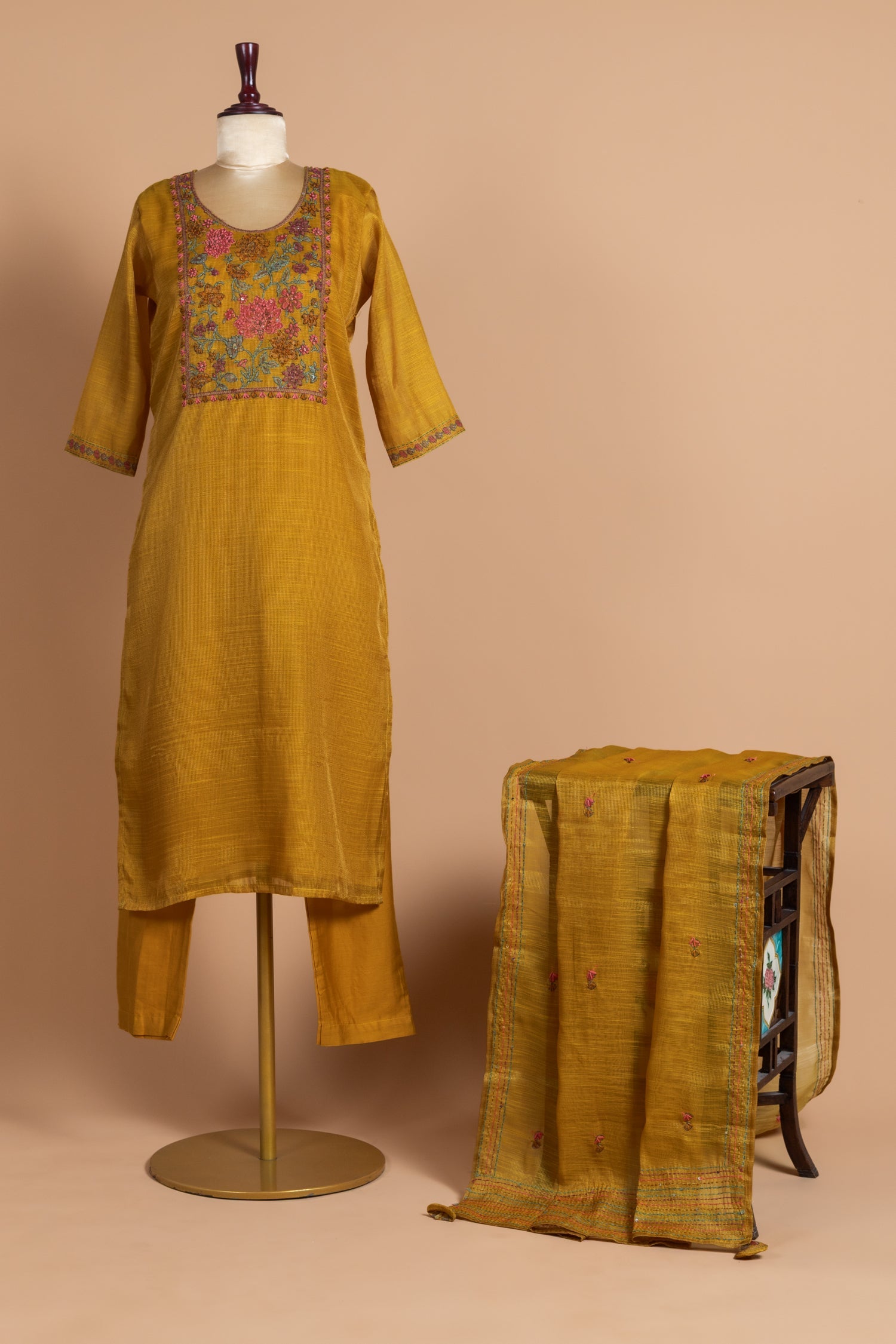 Luxe Kota Shimmer Silk Mustard Readymade Set Sterling House
