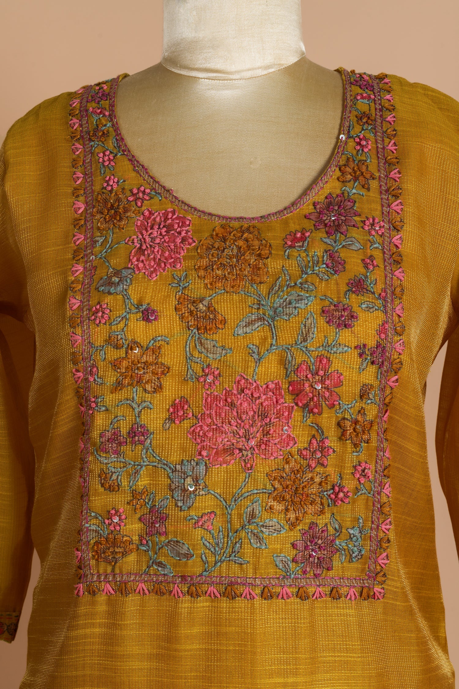 Luxe Kota Shimmer Silk Mustard Readymade Set Sterling House