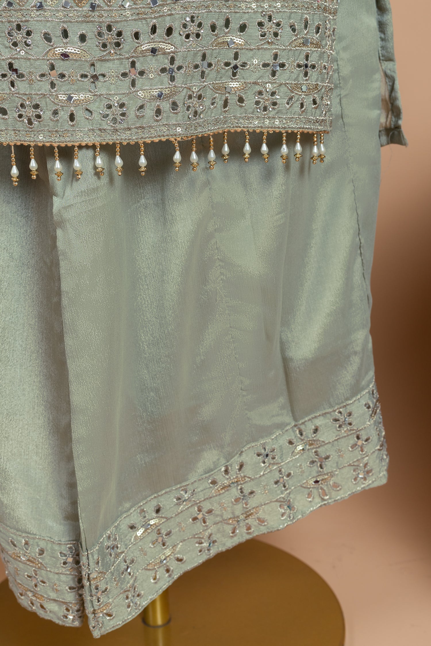 Anokhi Shimmer Silk Pista Green readymade Set Sterling House