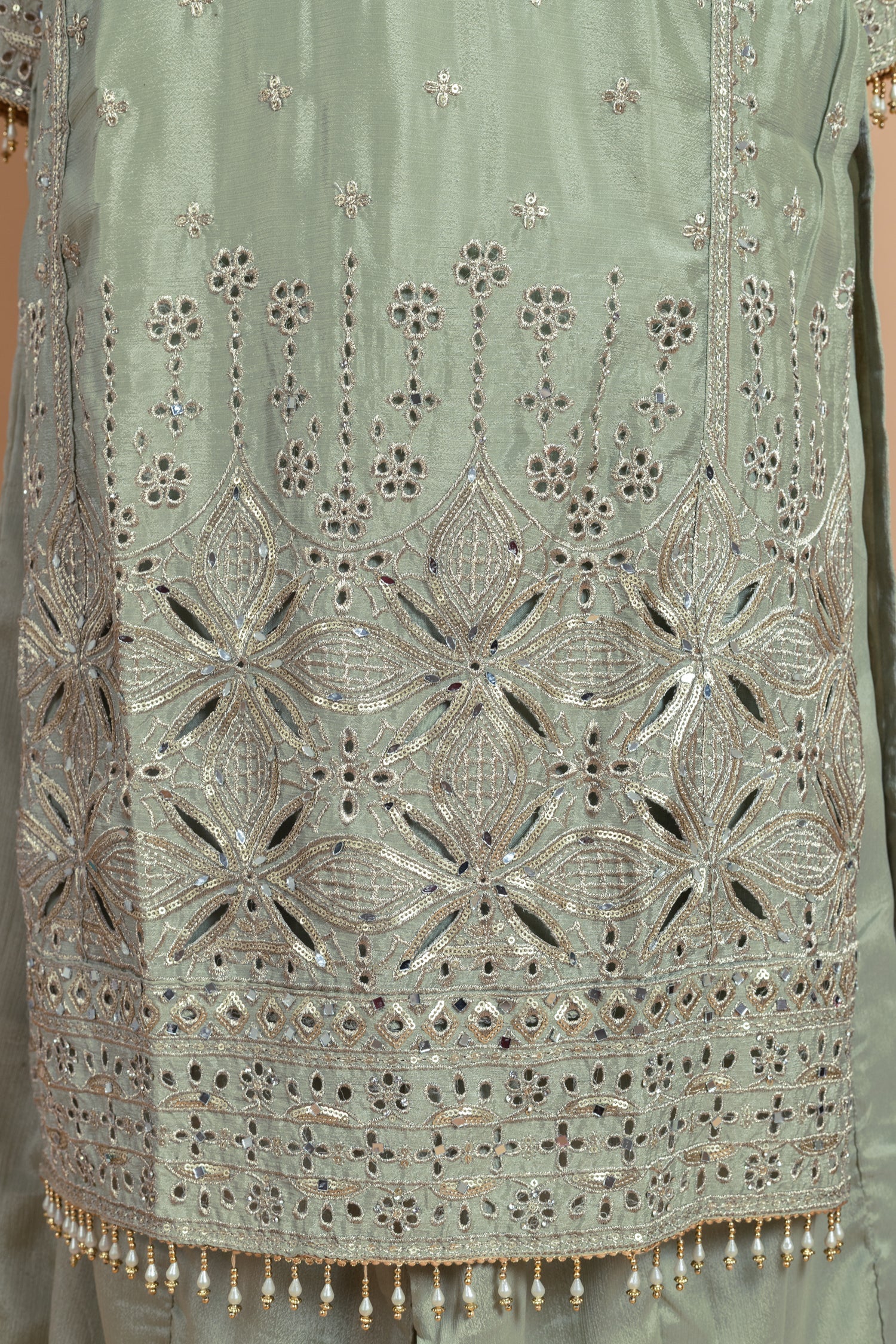 Anokhi Shimmer Silk Pista Green readymade Set Sterling House