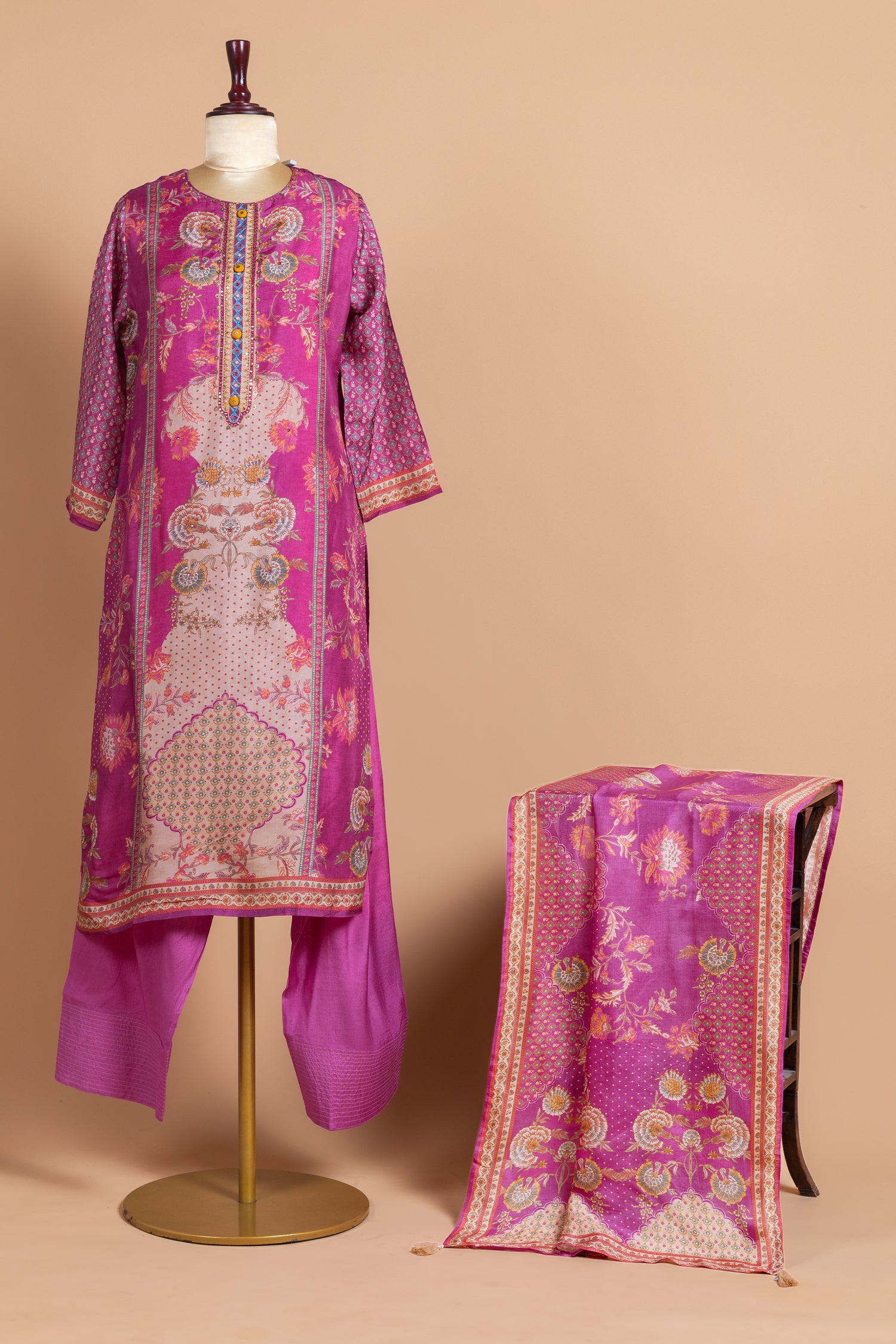 Luxe Muslin Pink Readymade Set