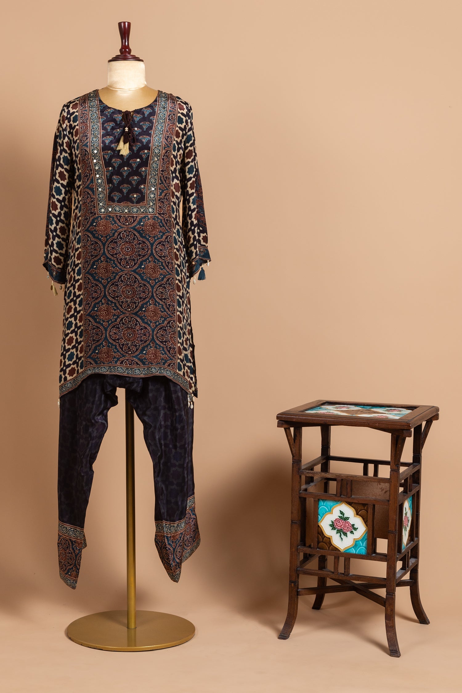 Afreen Black Crepe Ajrakh Readymade Set Sterling House