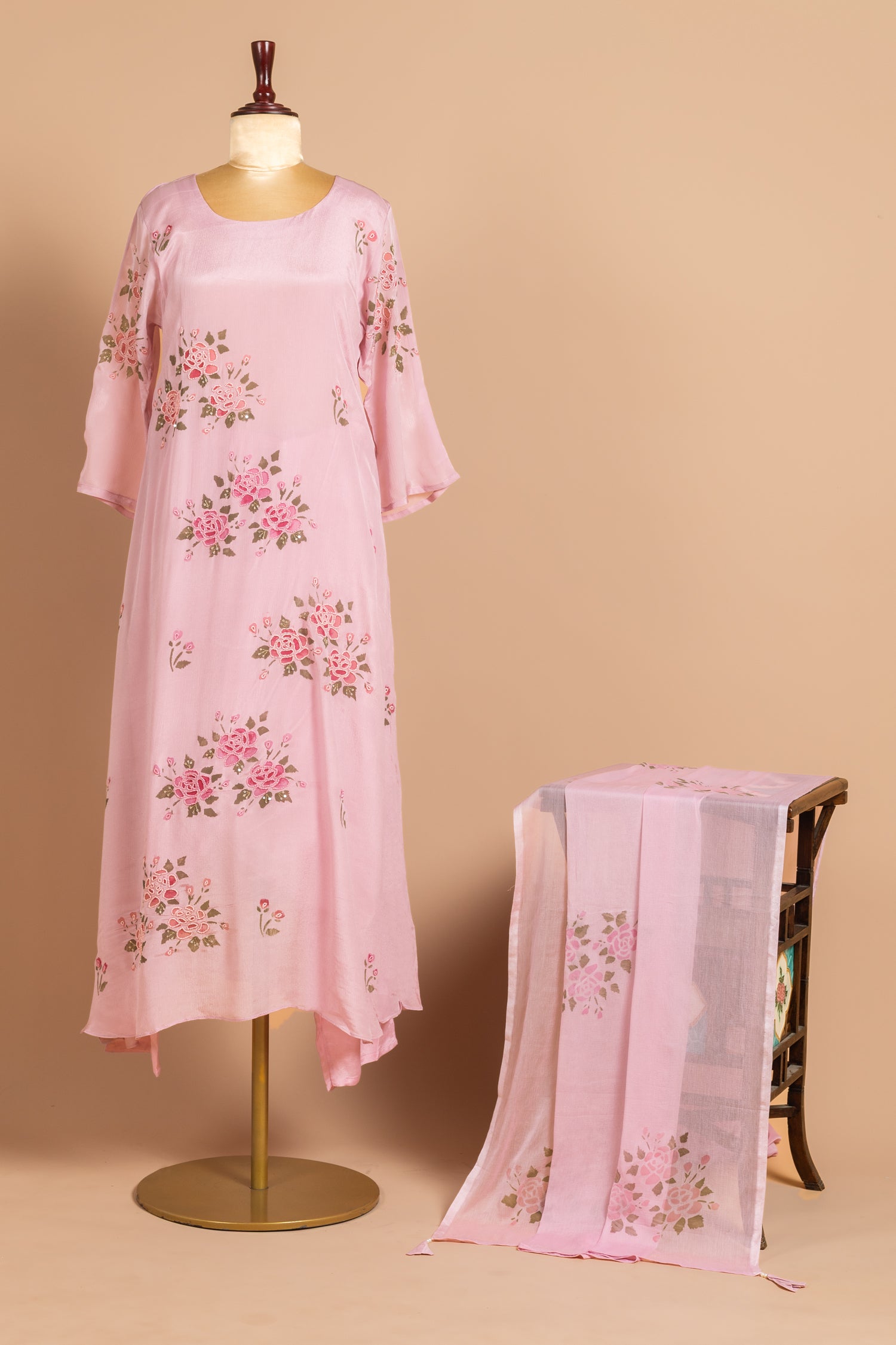 Luxe Blush Pink Chinnon Anarakli Set