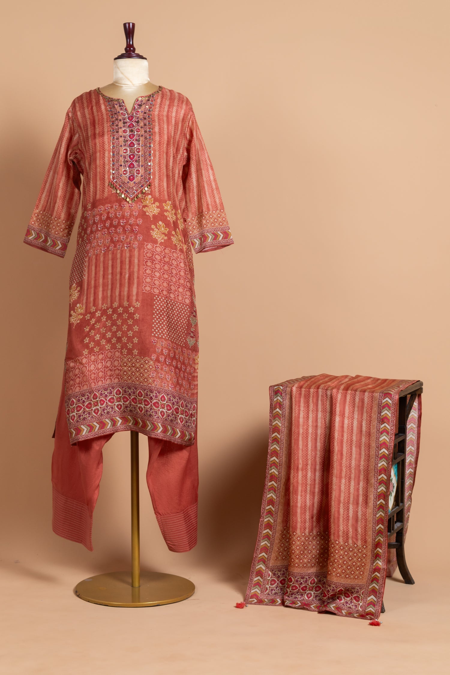 Afreen Rust Muslin Readymade set