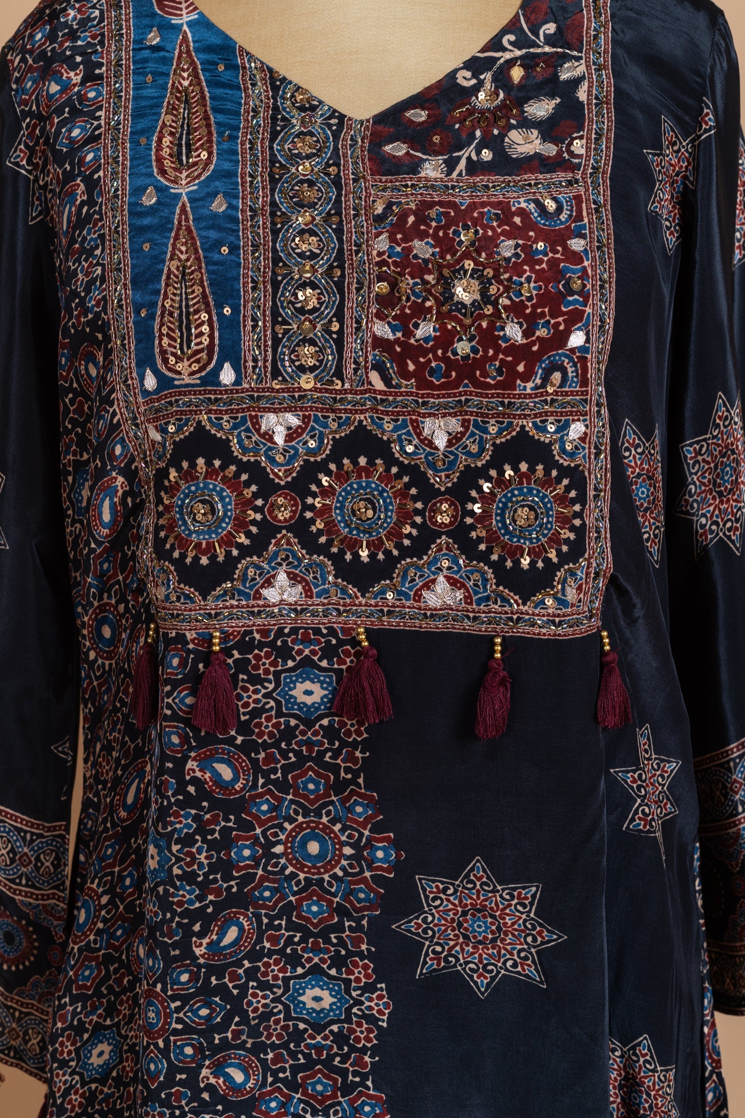 Luxe Black Muslin Ajrak Print Readymade Set Sterling House