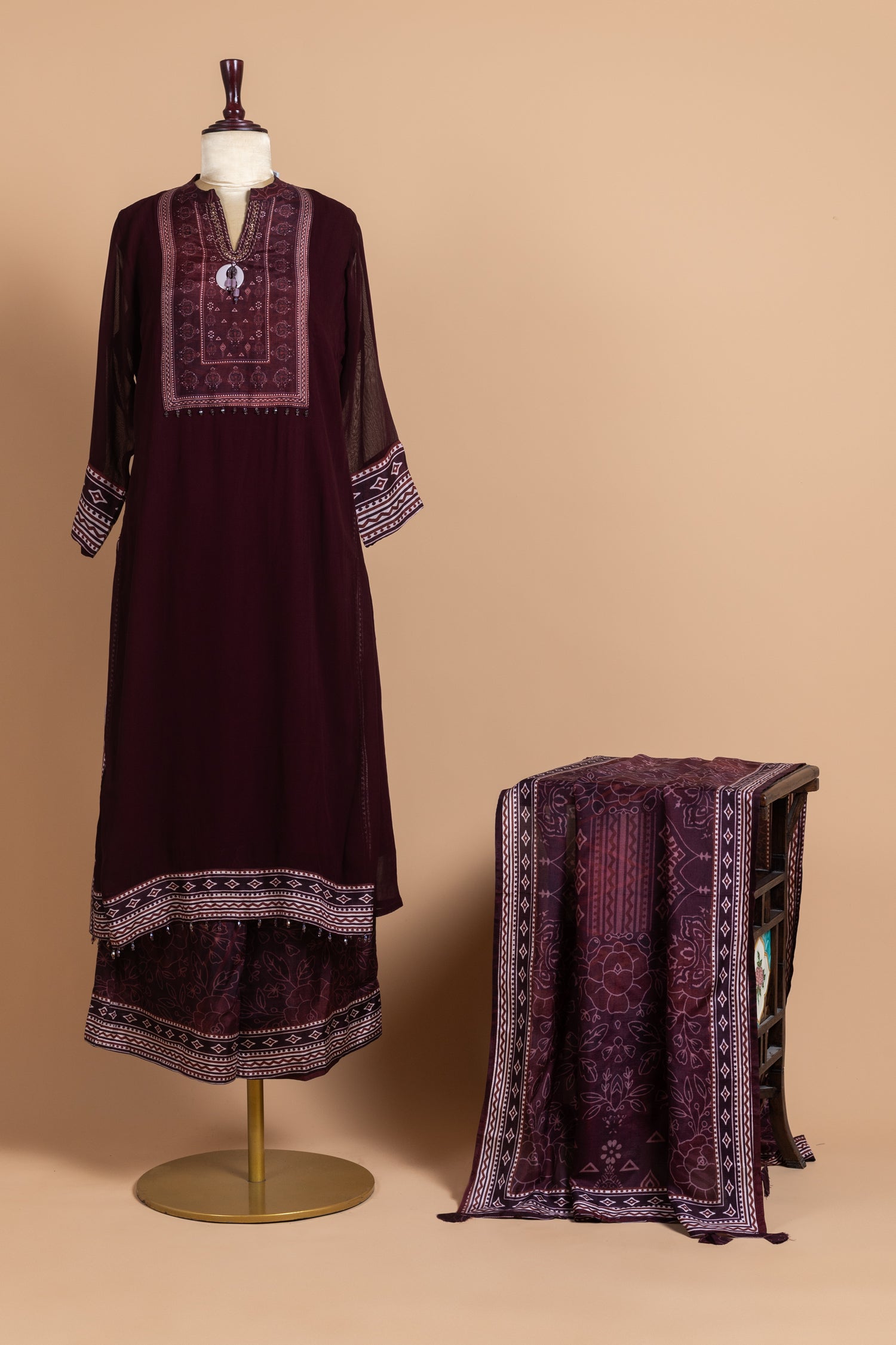Afreen maroon Semi Georgette Readymade Set