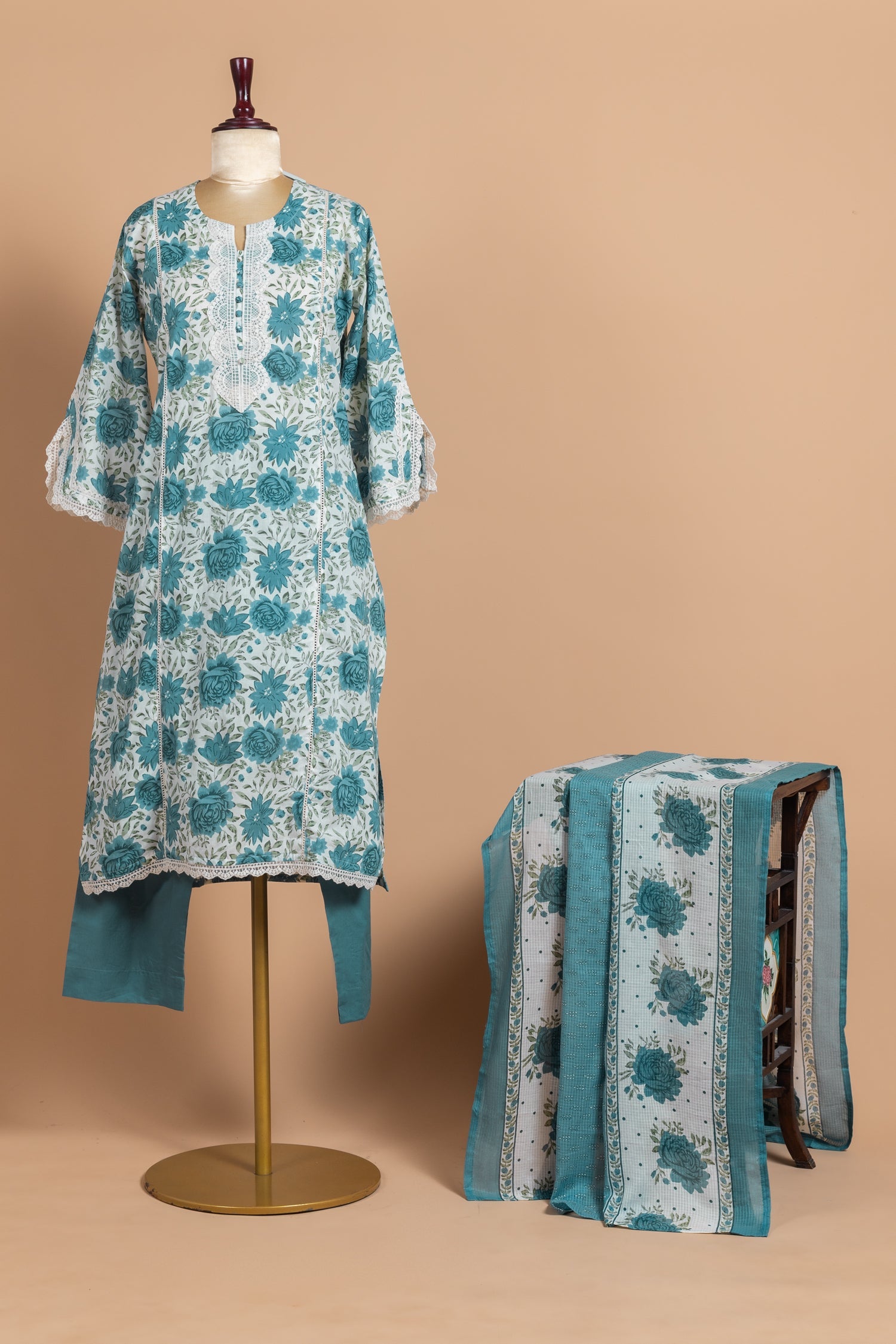 Afreen Blue Cotton Readymade Set Sterling House