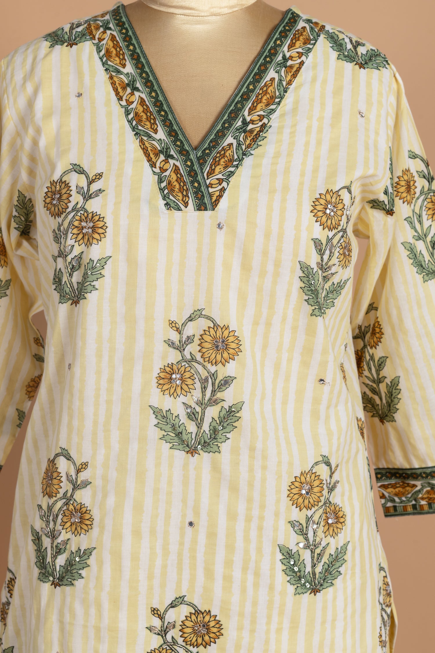 Afreen yellow Floral Cotton Printed Readymade Set