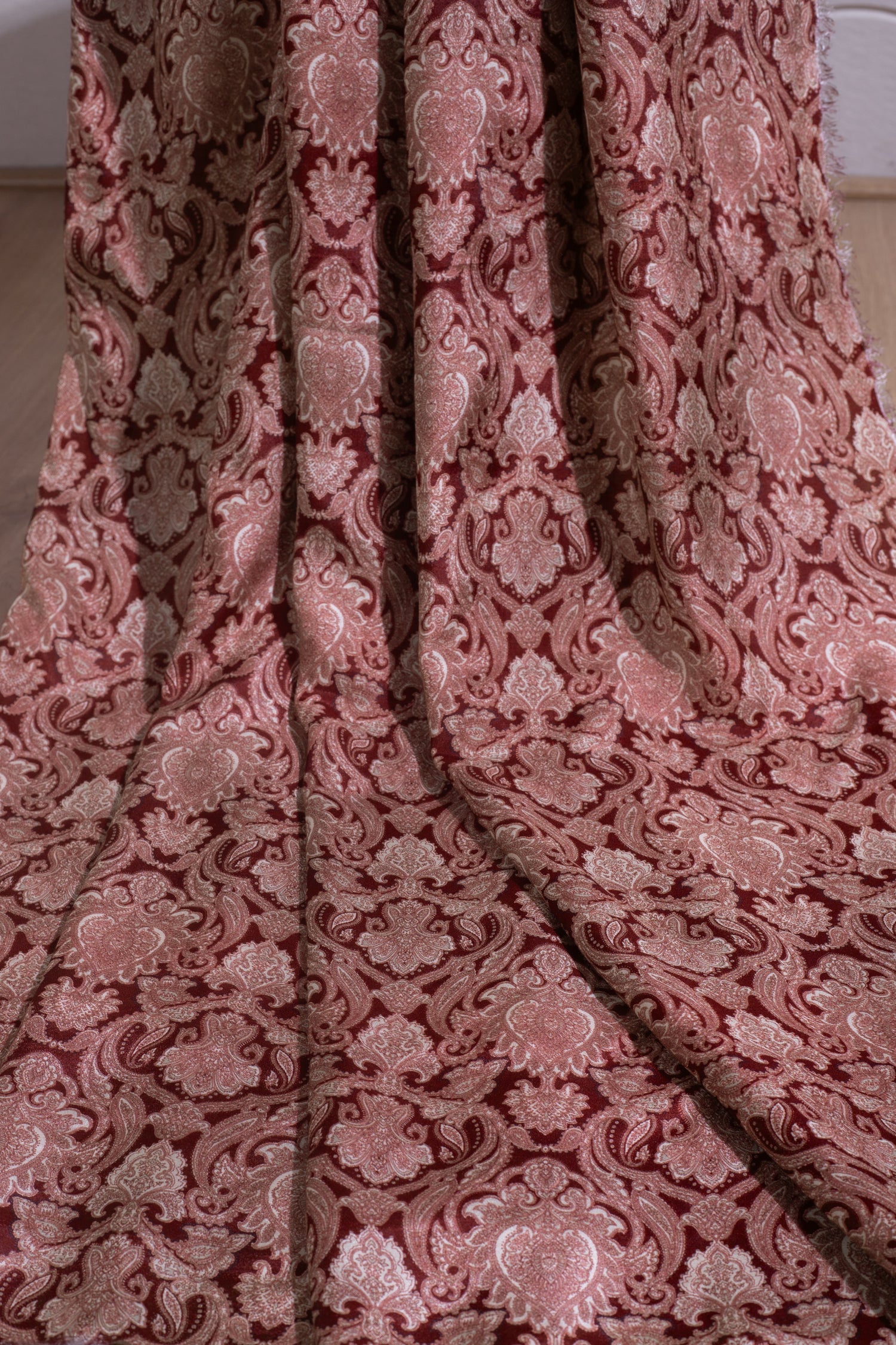 Afreen Maroon Printed Cotton Blend Fabric