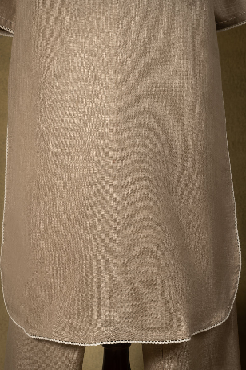 Beige Linen Cotton Embroidered Readymade Set