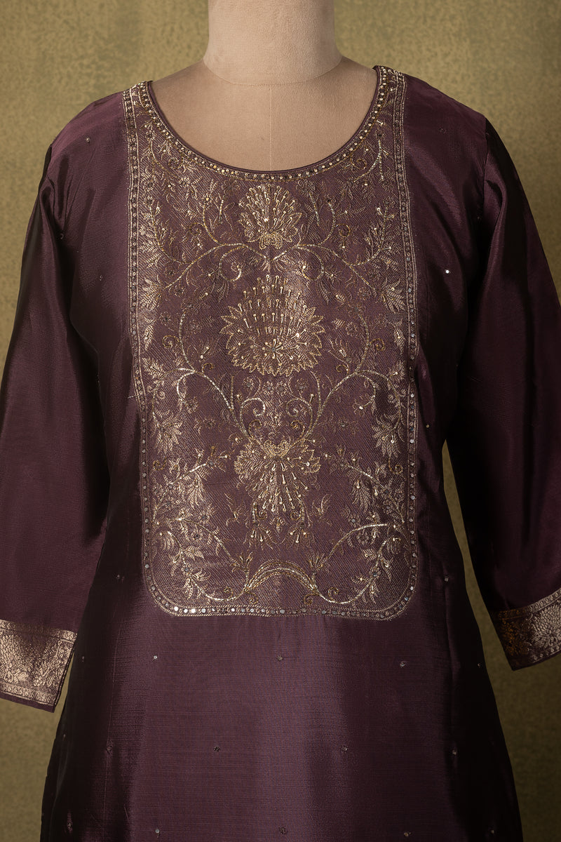 Deep Purple Zari Silk Blend Readymade Set Sterling House