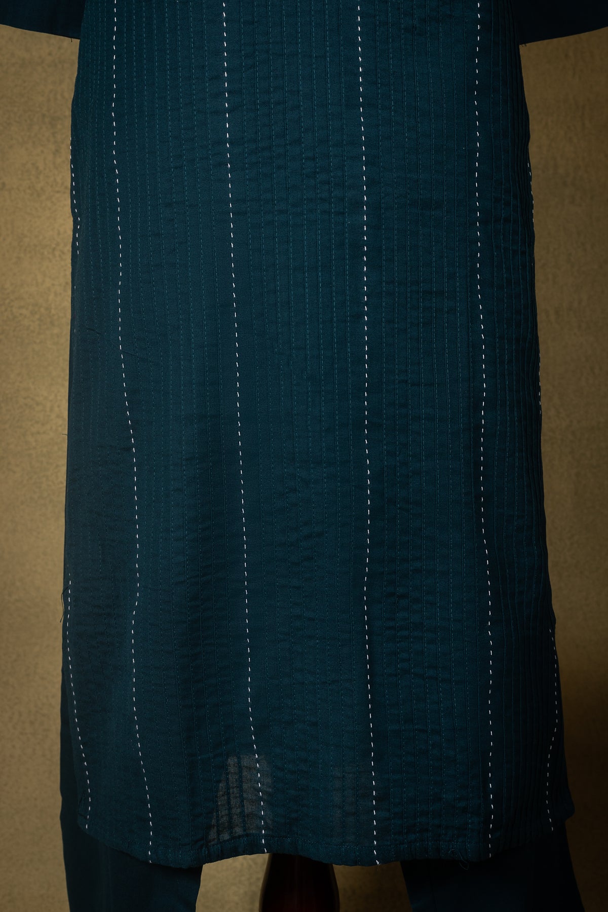 Deep Teal Blue Zari Stripe Cotton Readymade Set