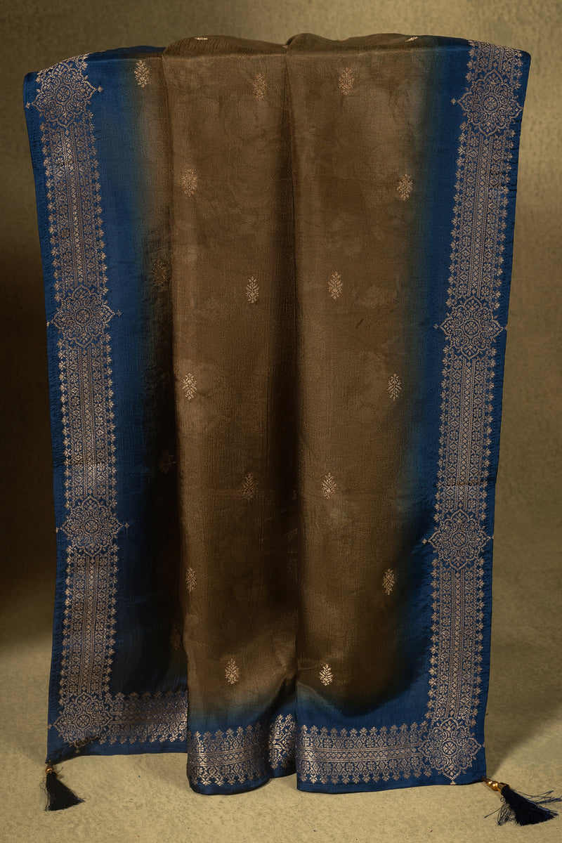Blue Embroidered Silk Blend Readymade Set