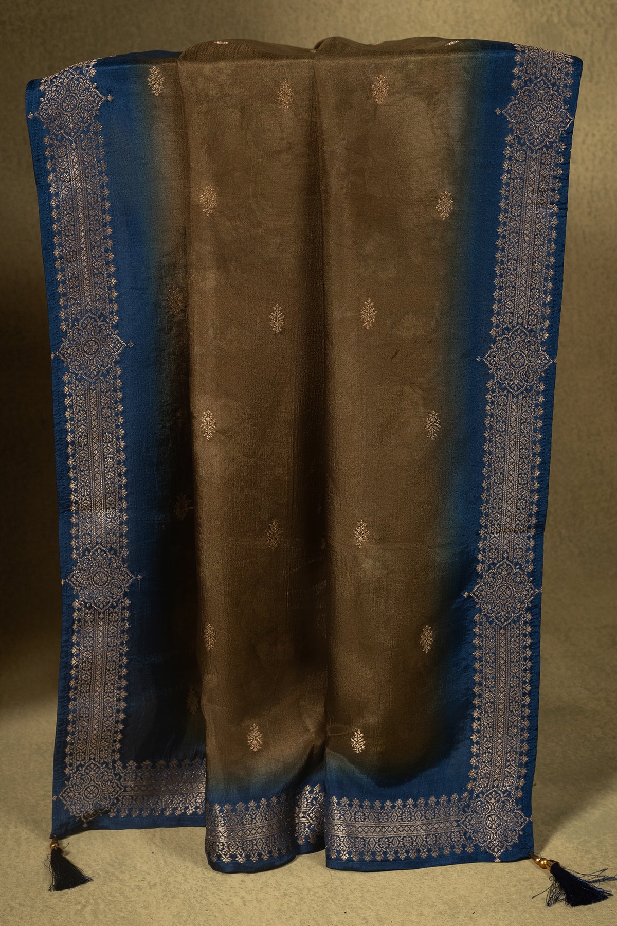 Blue Embroidered Silk Blend Readymade Set