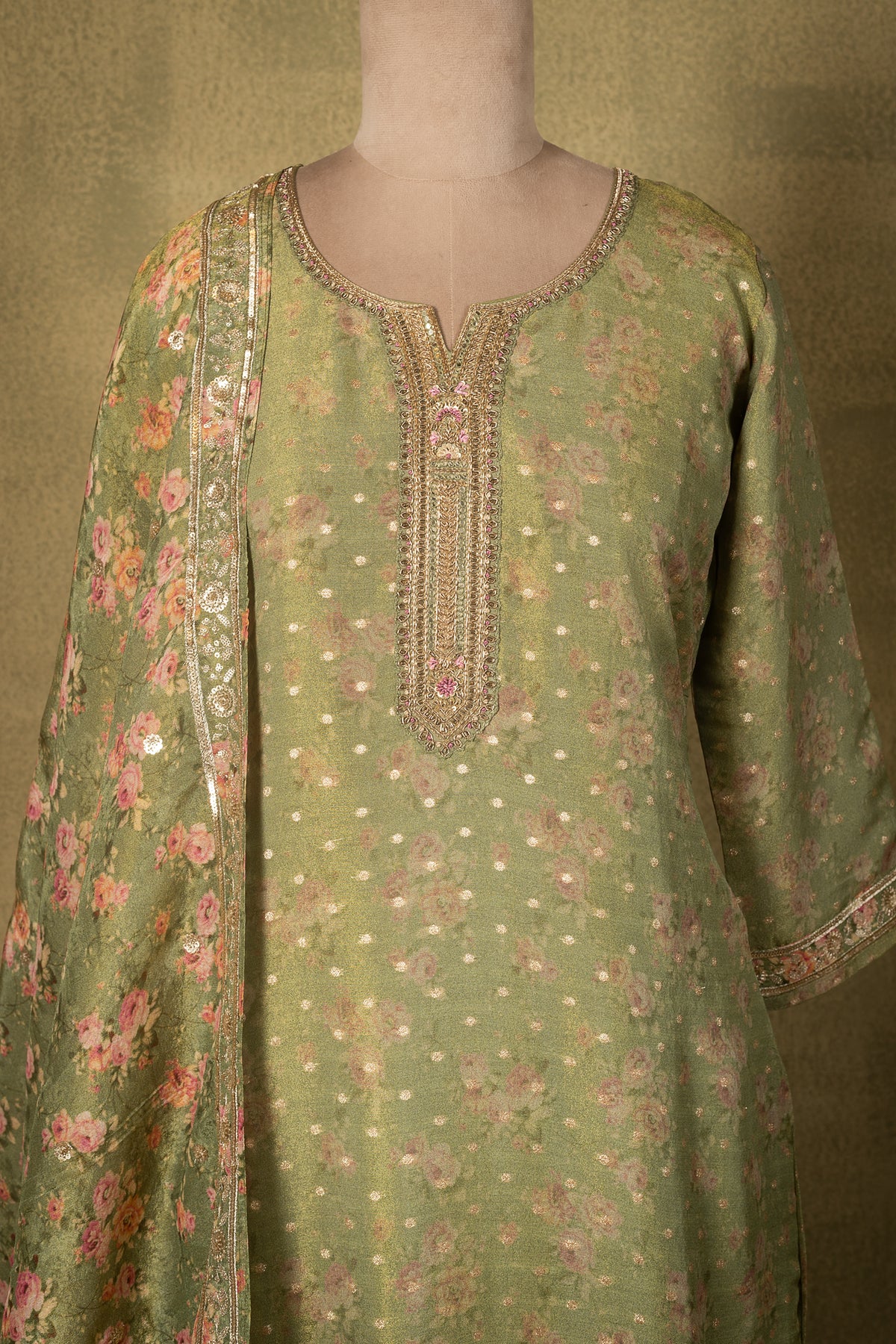 Sage Green Embroidered Readymade Set
