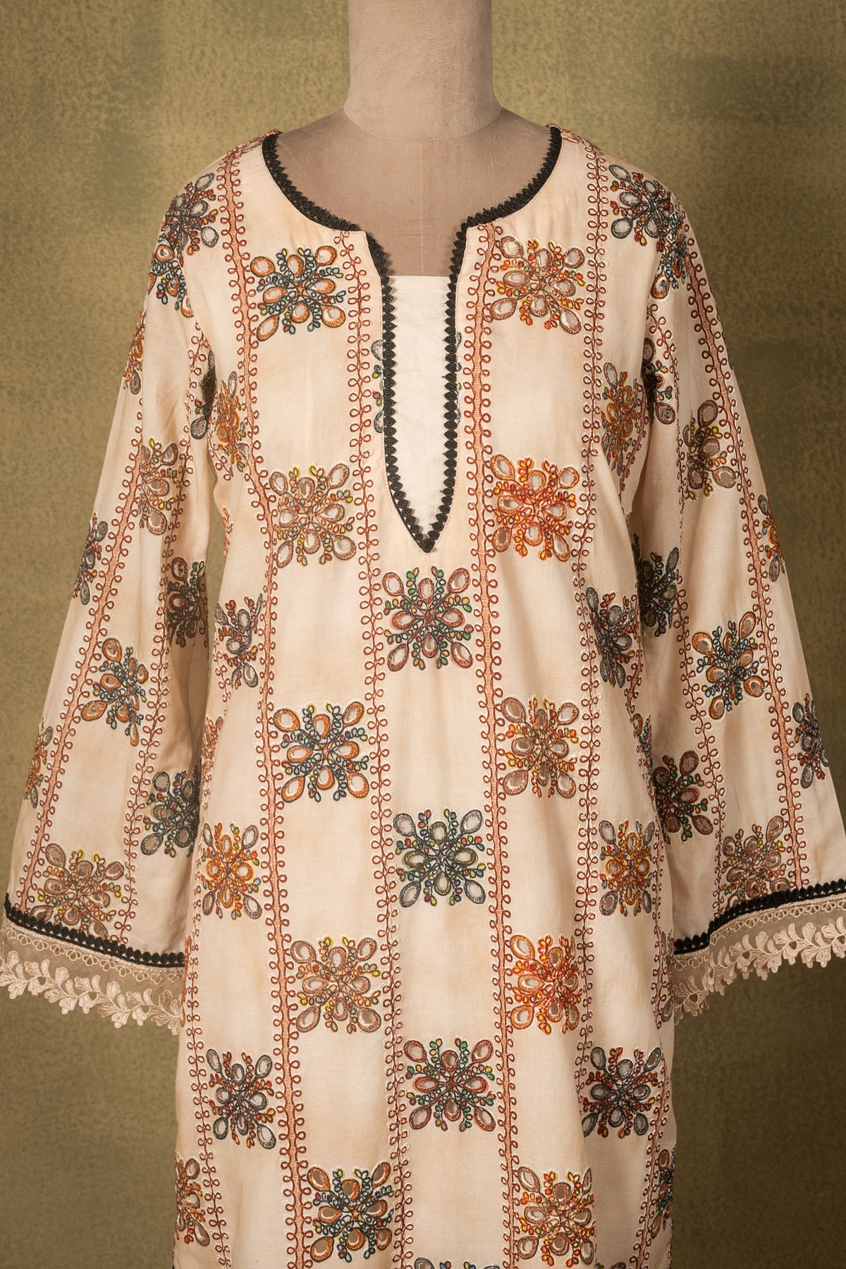 Cream Rust Brown Lawn Cotton Readymade Set