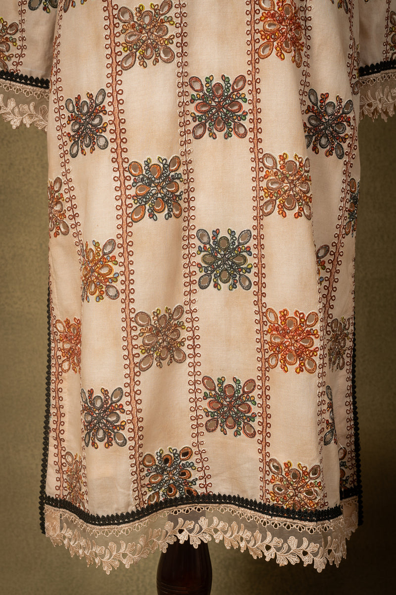 Cream Rust Brown Lawn Cotton Readymade Set