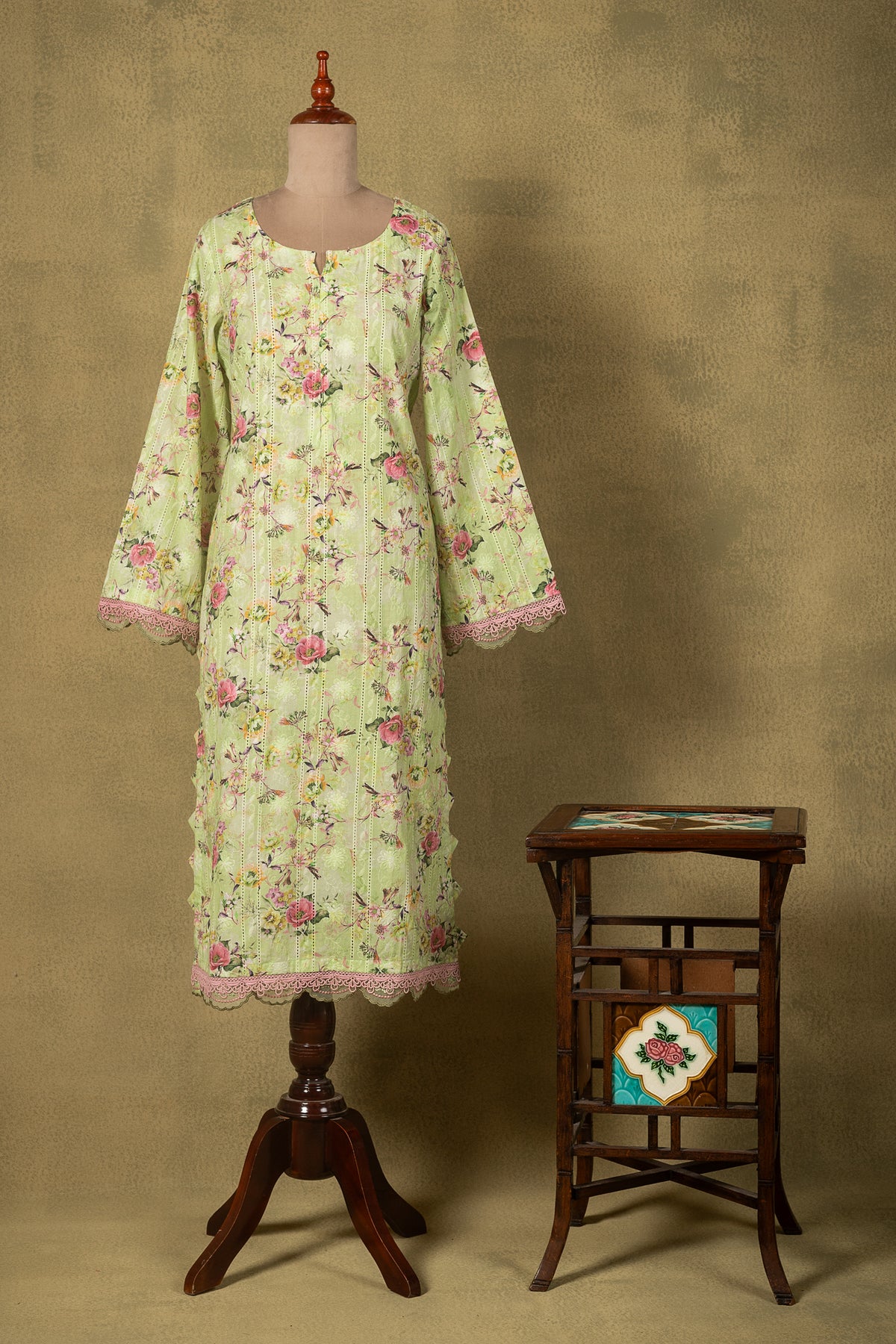 Light Pistachio Green Floral Lawn Cotton Readymade Set