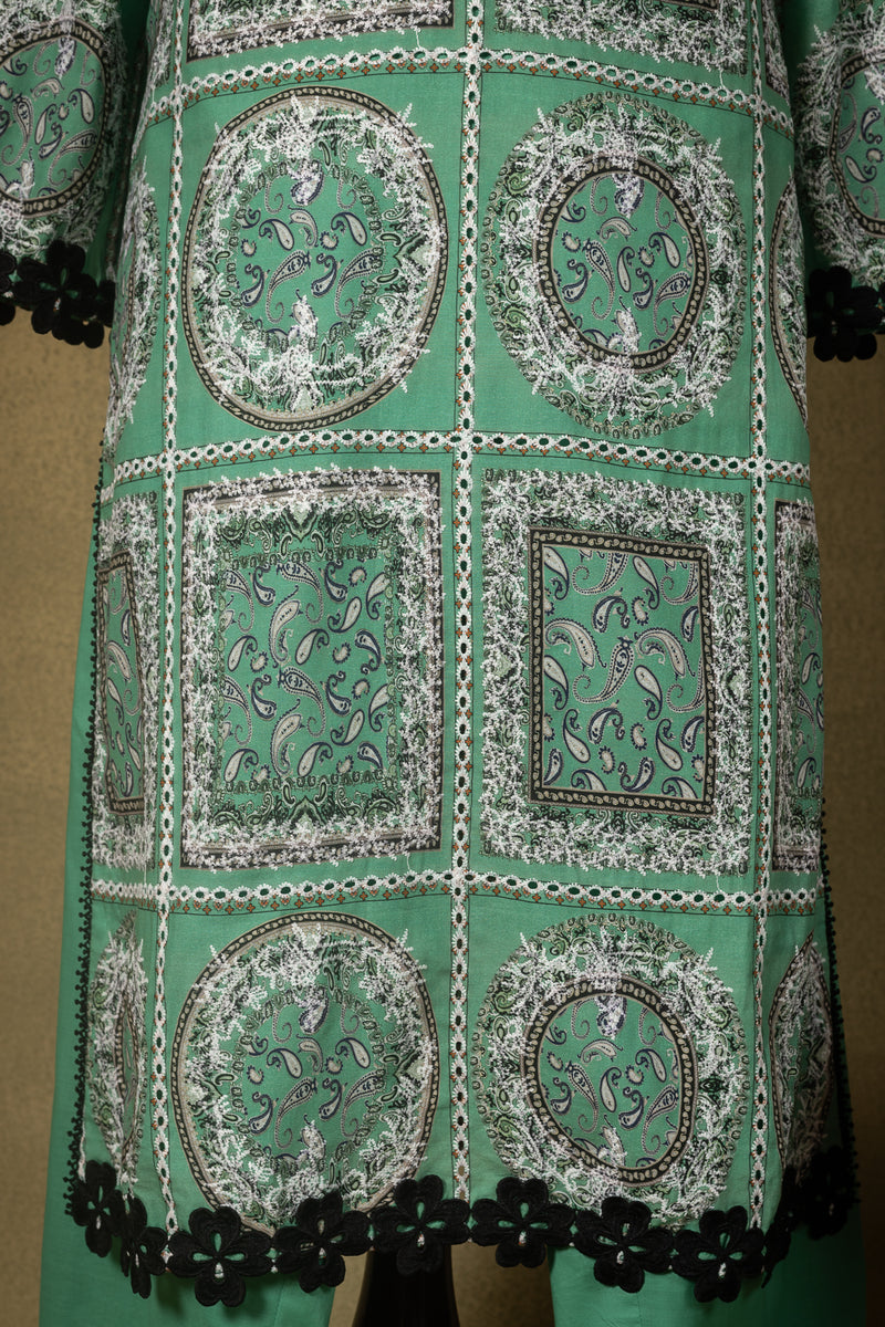 Mint Green Geometric Lawn Cotton Readymade Set