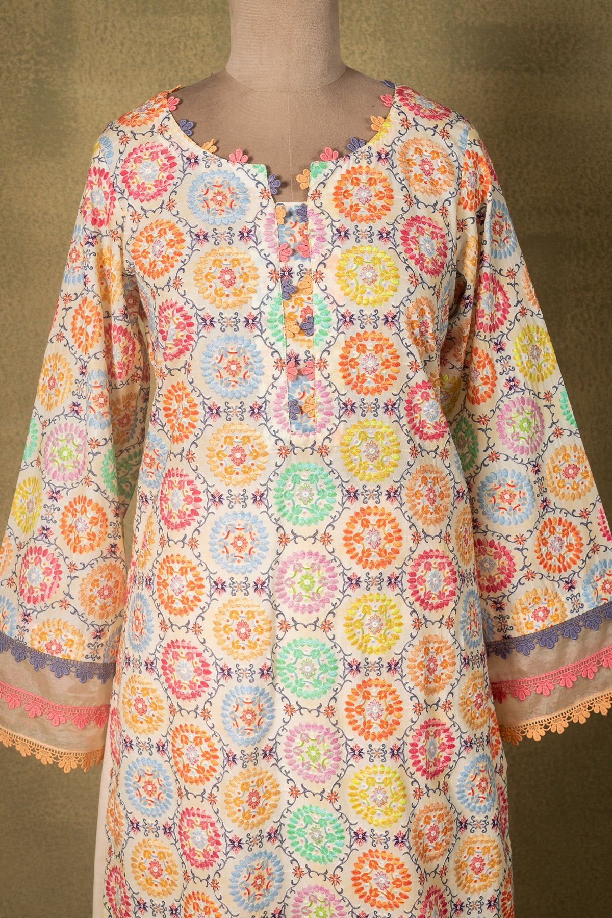 Off-White Pastel Mosaic Cotton Readymade Set