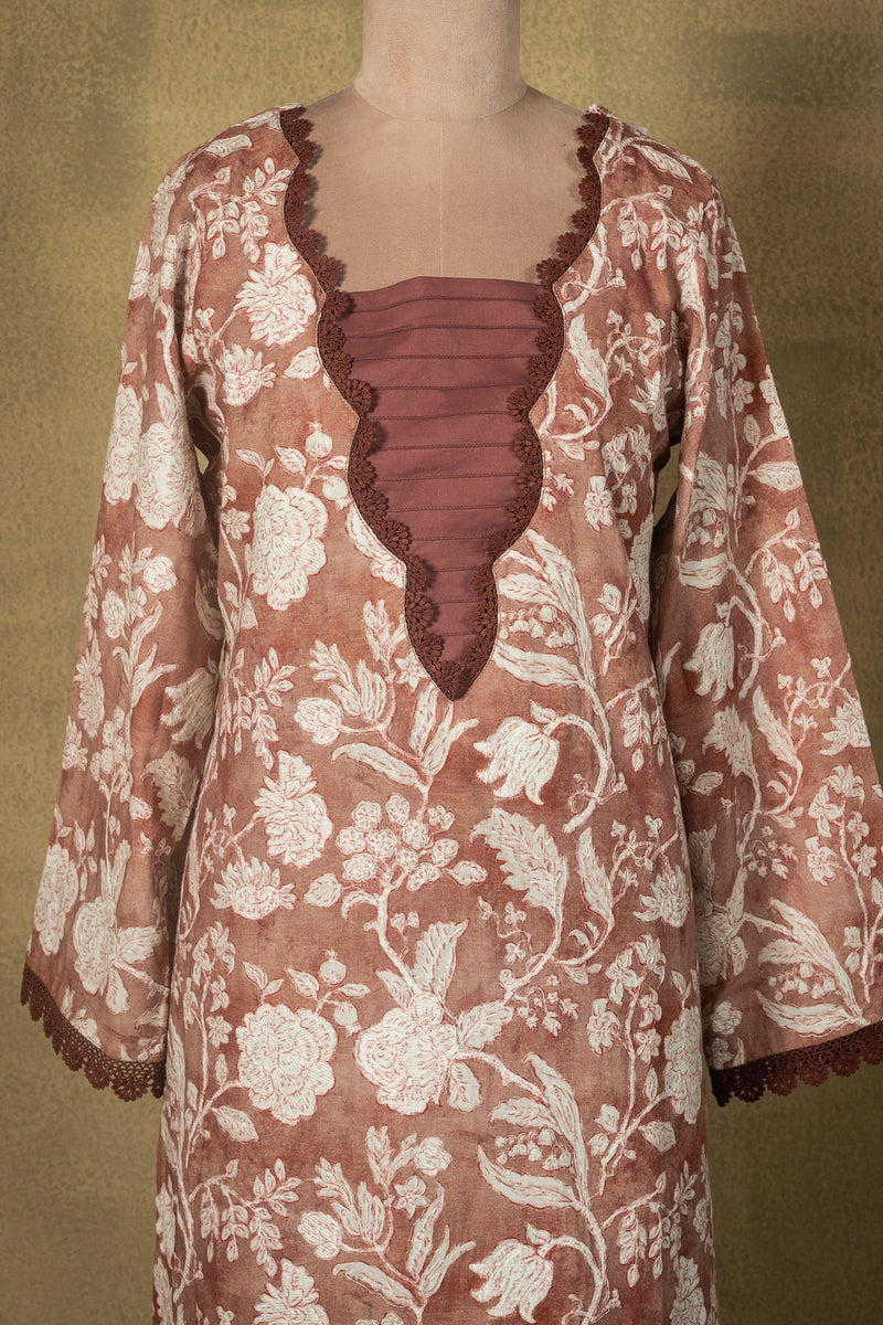 Dusty Brown Floral Lawn Cotton Readymade Set