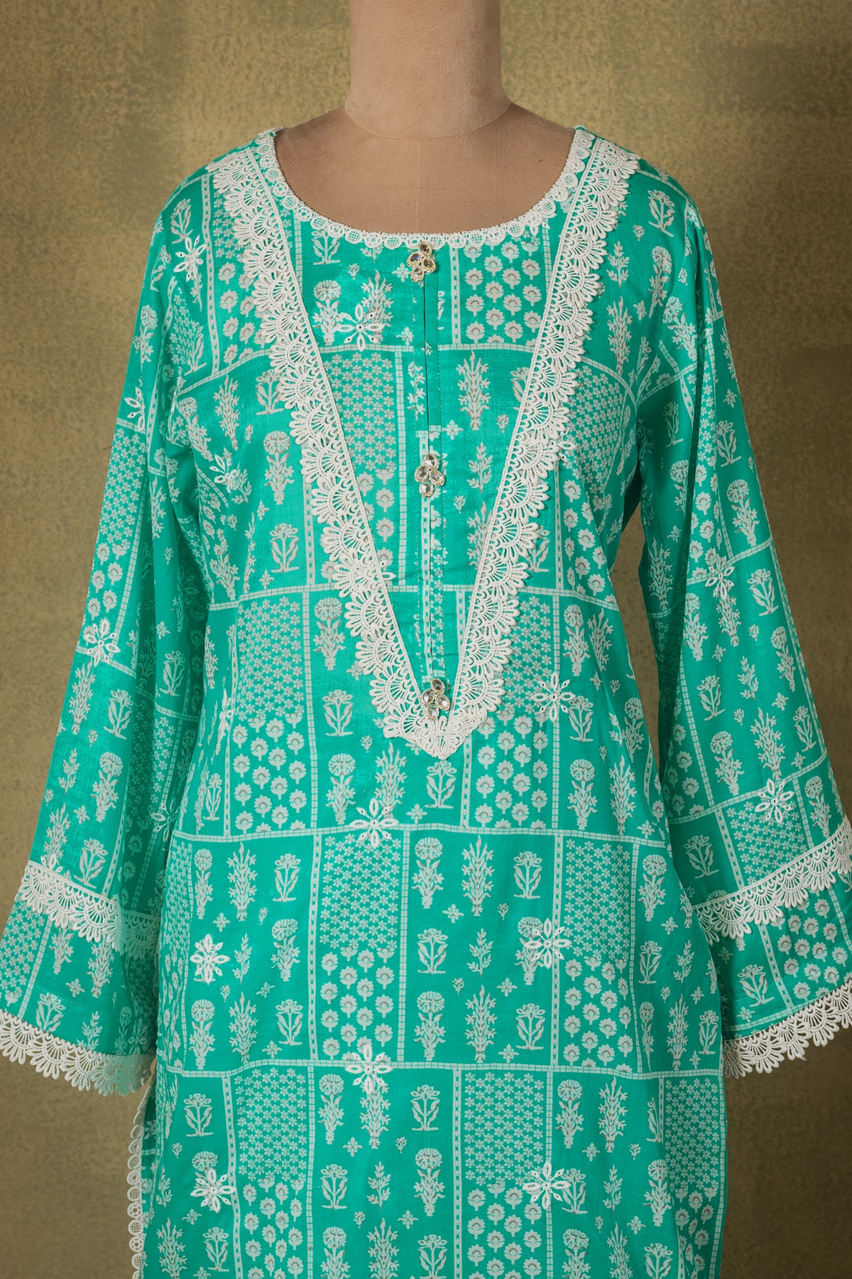Seafoam Green Geometric Lawn Cotton Readymade Set