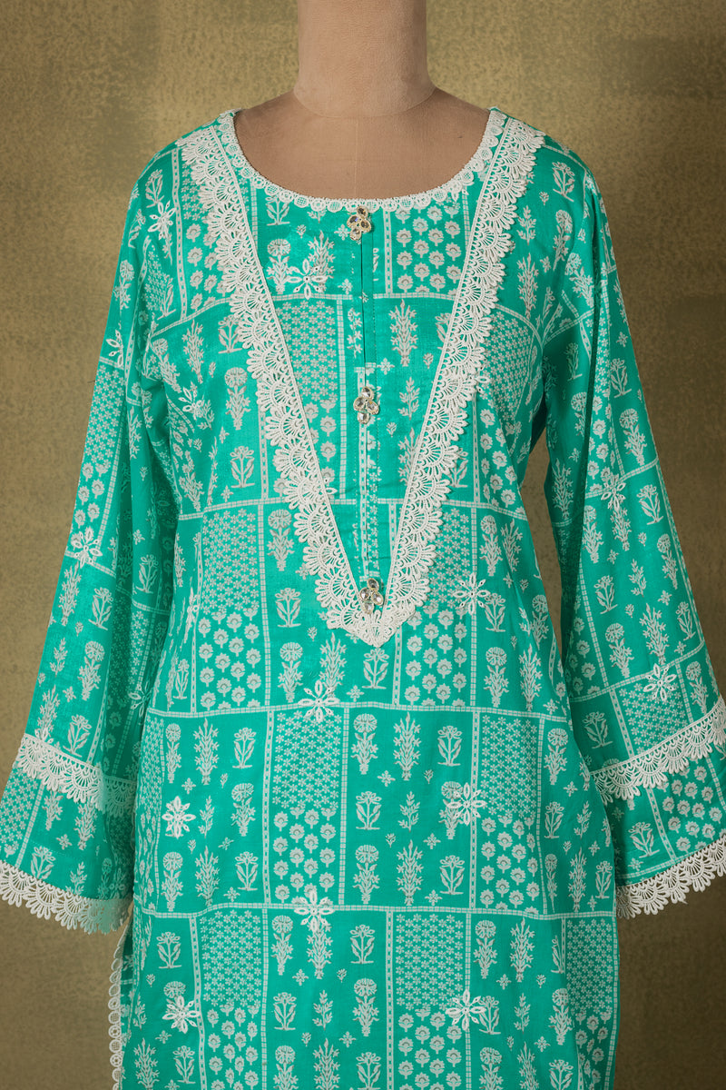 Seafoam Green Geometric Lawn Cotton Readymade Set