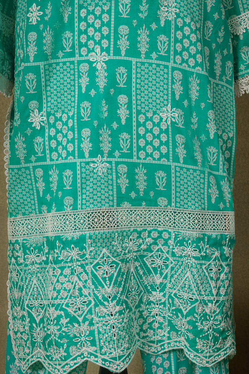 Seafoam Green Geometric Lawn Cotton Readymade Set