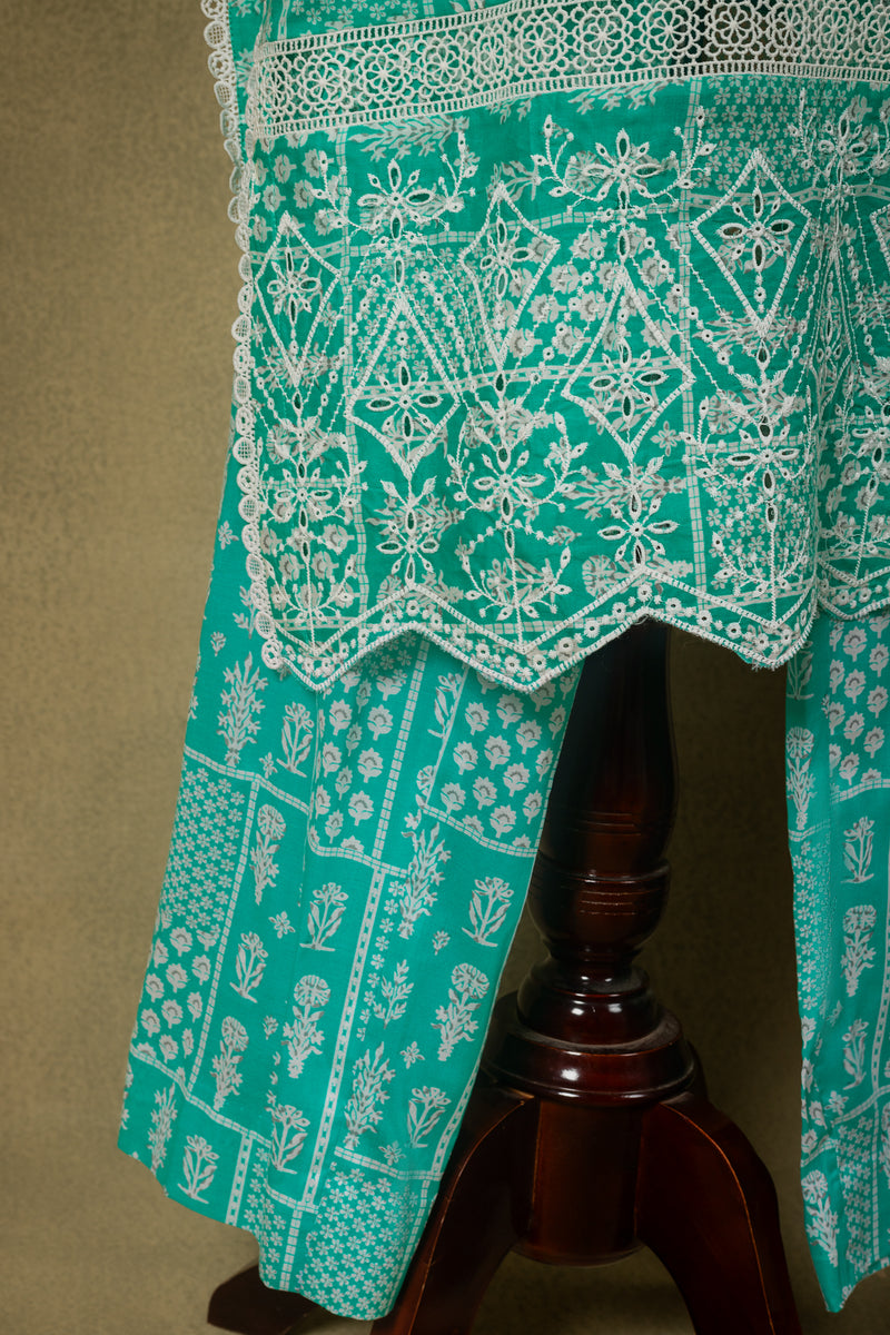 Seafoam Green Geometric Lawn Cotton Readymade Set