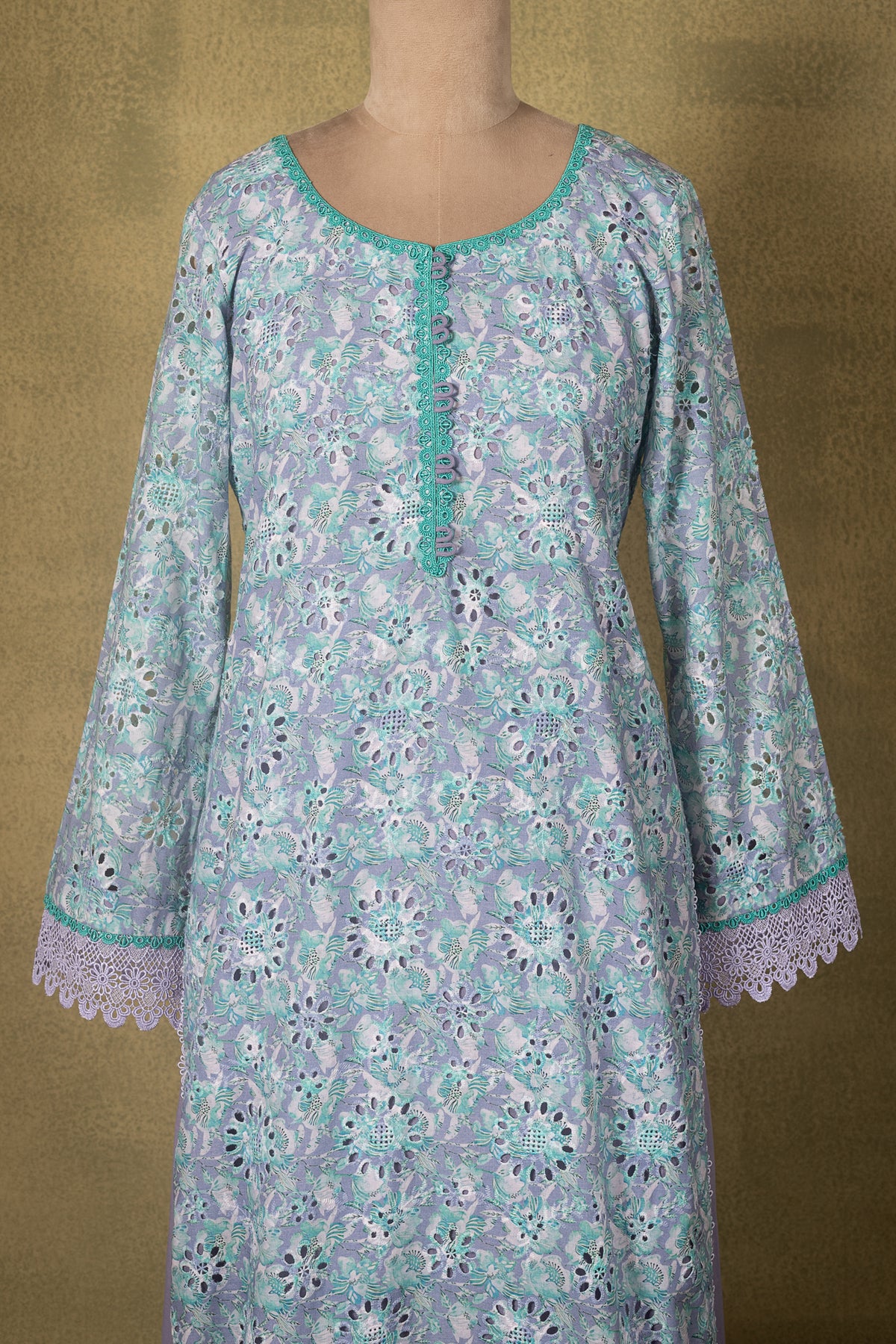 Sky Blue Floral Lawn Cotton Readymade Set