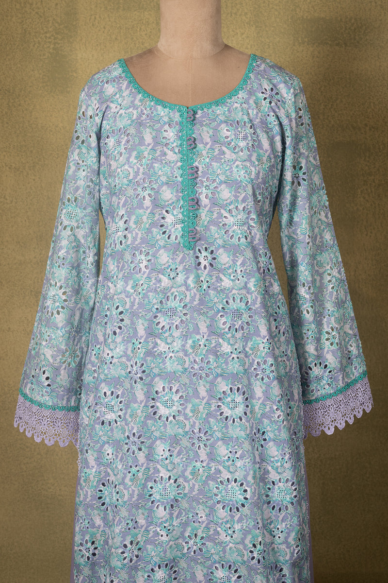 Sky Blue Floral Lawn Cotton Readymade Set