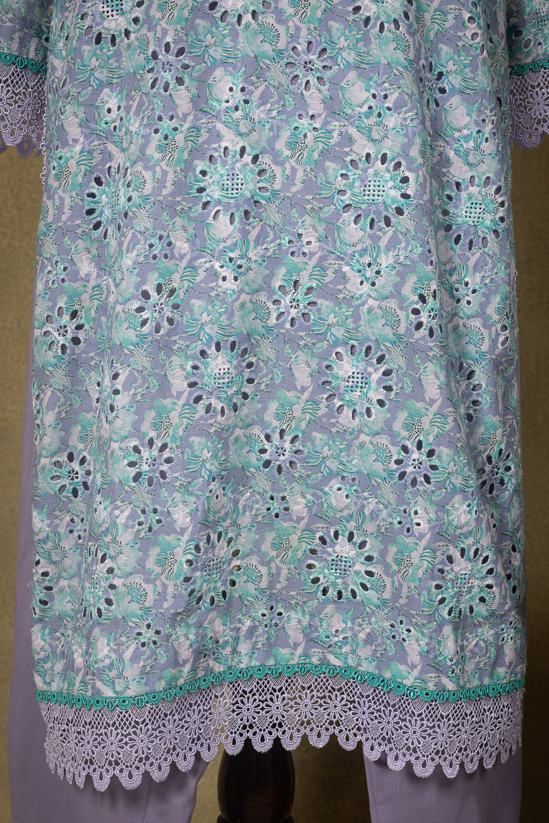 Sky Blue Floral Lawn Cotton Readymade Set