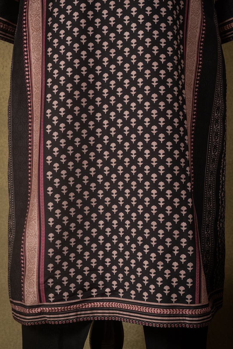 Charcoal Black Beige Printed Muslin Readymade Set