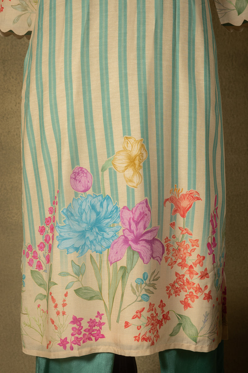 Seafoam Green Striped Linen Cotton Readymade Set