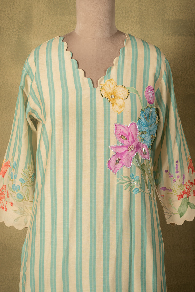 Seafoam Green Striped Linen Cotton Readymade Set